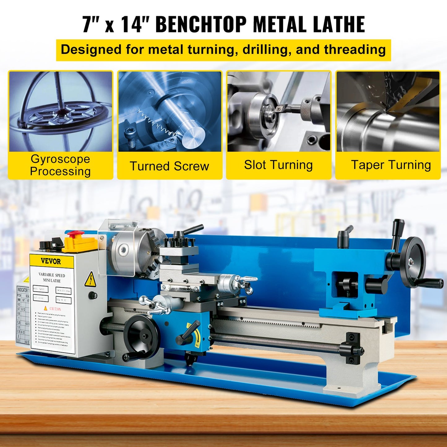 7" x 14" Mini Metal Lathe β Variable Speed 0β2500 RPM, Benchtop Lathe with 4" 3-Jaw Chuck for Precision Metal Turning