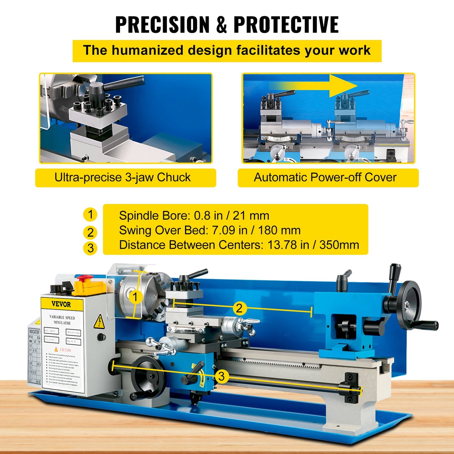 7" x 14" Mini Metal Lathe β Variable Speed 0β2500 RPM, Benchtop Lathe with 4" 3-Jaw Chuck for Precision Metal Turning