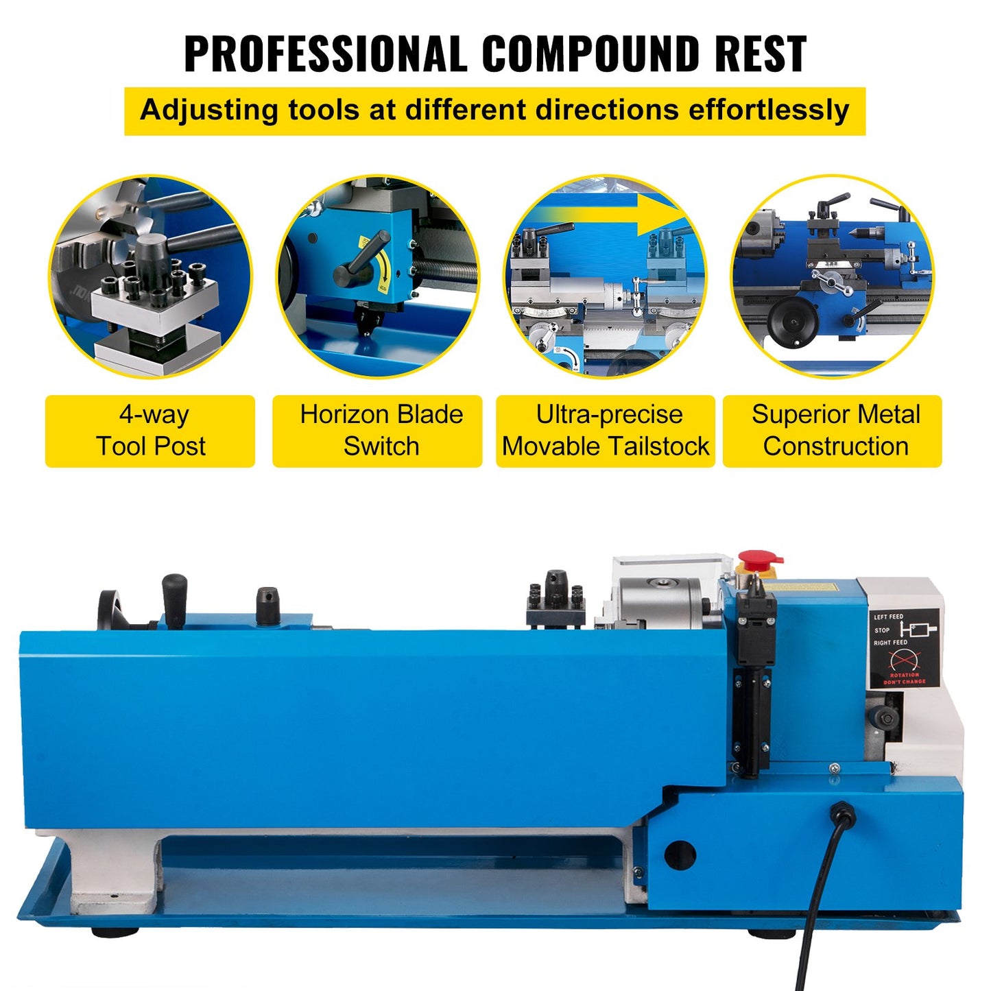 7" x 14" Mini Metal Lathe β Variable Speed 0β2500 RPM, Benchtop Lathe with 4" 3-Jaw Chuck for Precision Metal Turning