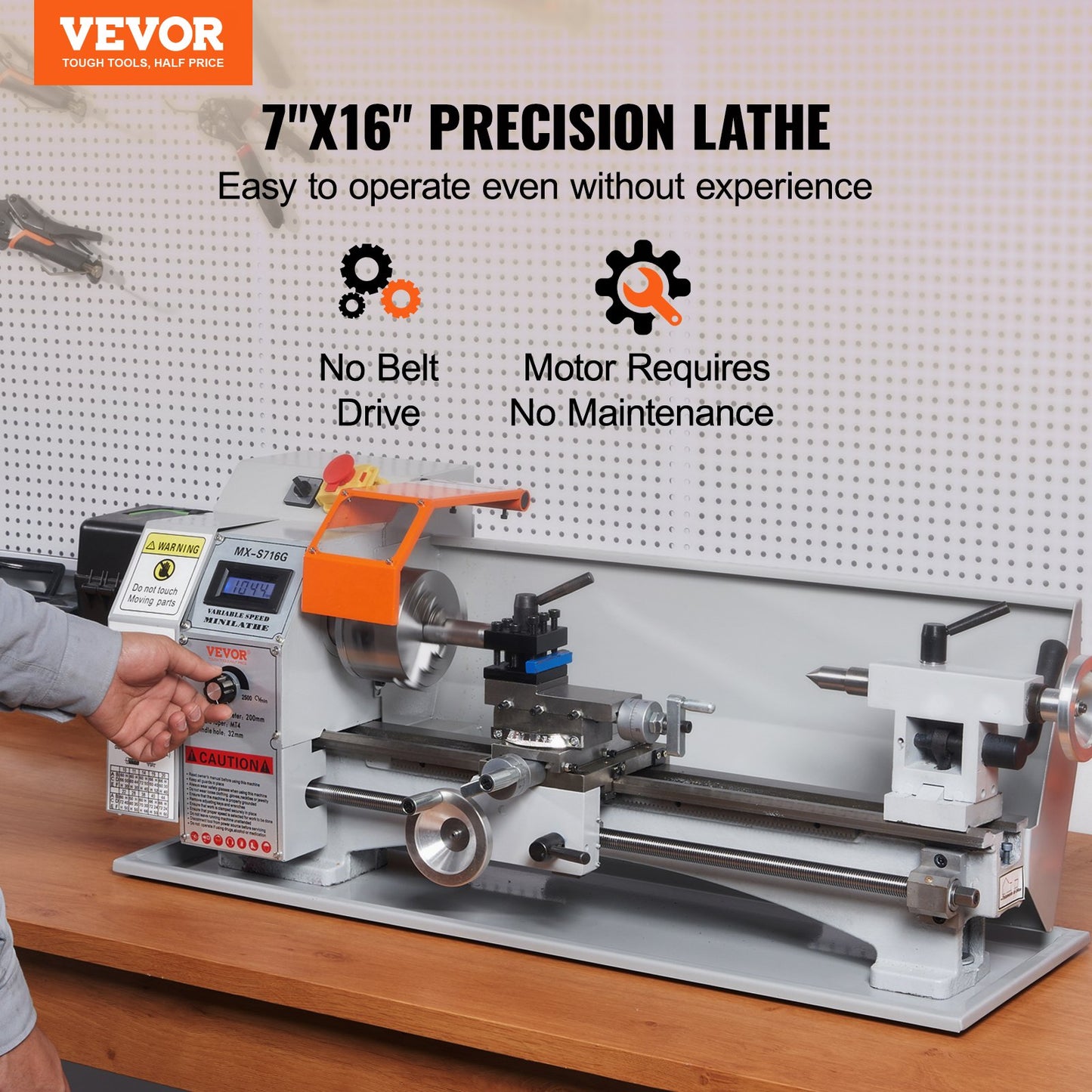 Mini Metal Lathe Machine β 7" x 16", 800W Precision Benchtop Power Lathe, 150β2500 RPM Variable Speed, with 3.9" 3-Jaw Chuck & Tool Box