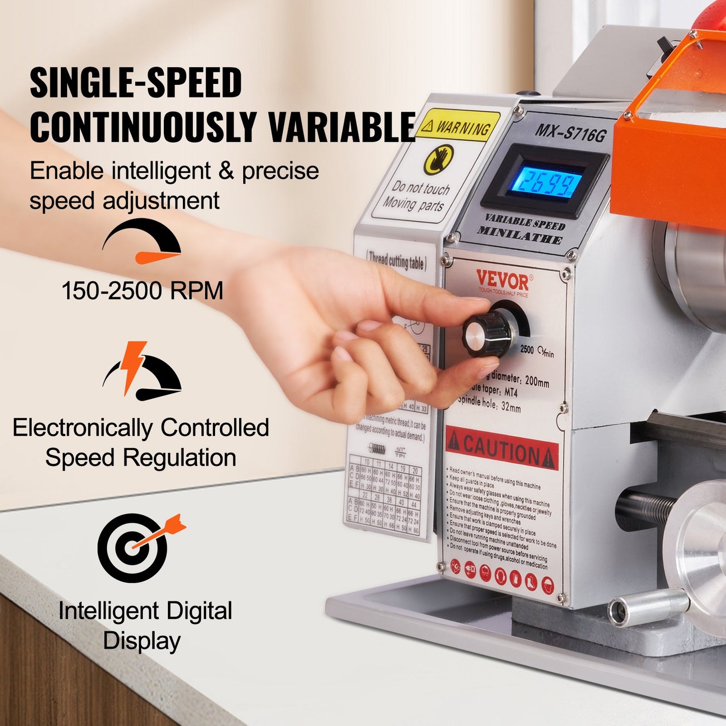 Mini Metal Lathe Machine β 7" x 16", 800W Precision Benchtop Power Lathe, 150β2500 RPM Variable Speed, with 3.9" 3-Jaw Chuck & Tool Box