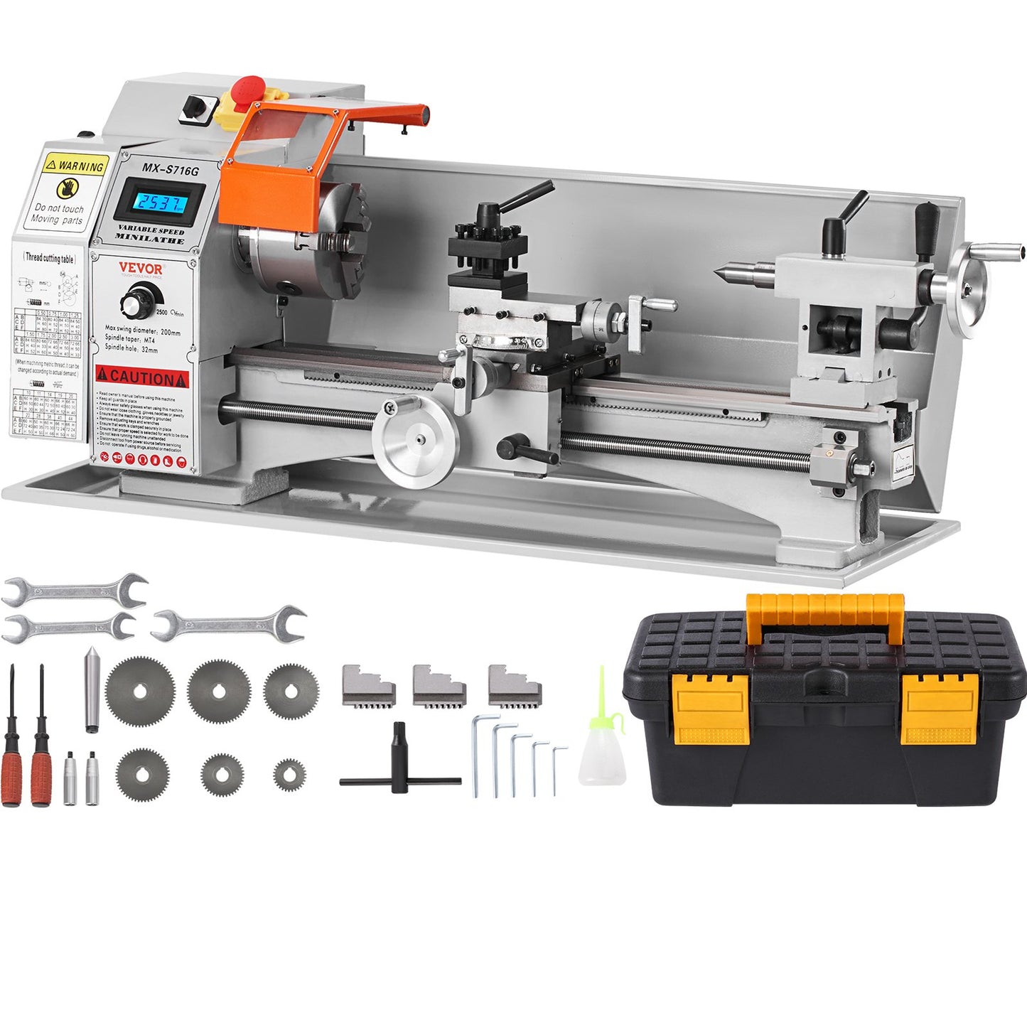Mini Metal Lathe Machine β 7" x 16", 800W Precision Benchtop Power Lathe, 150β2500 RPM Variable Speed, with 3.9" 3-Jaw Chuck & Tool Box