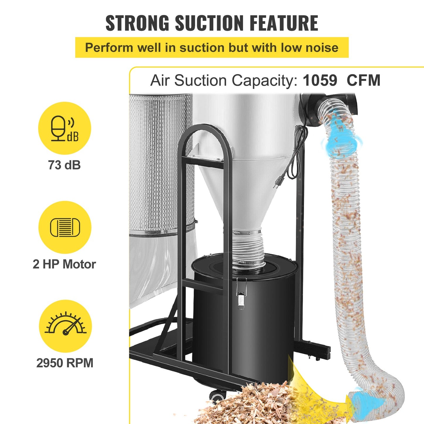 Cyclone Dust Collector Woodworking Dust Collector 2HP 220V Heavy Duty