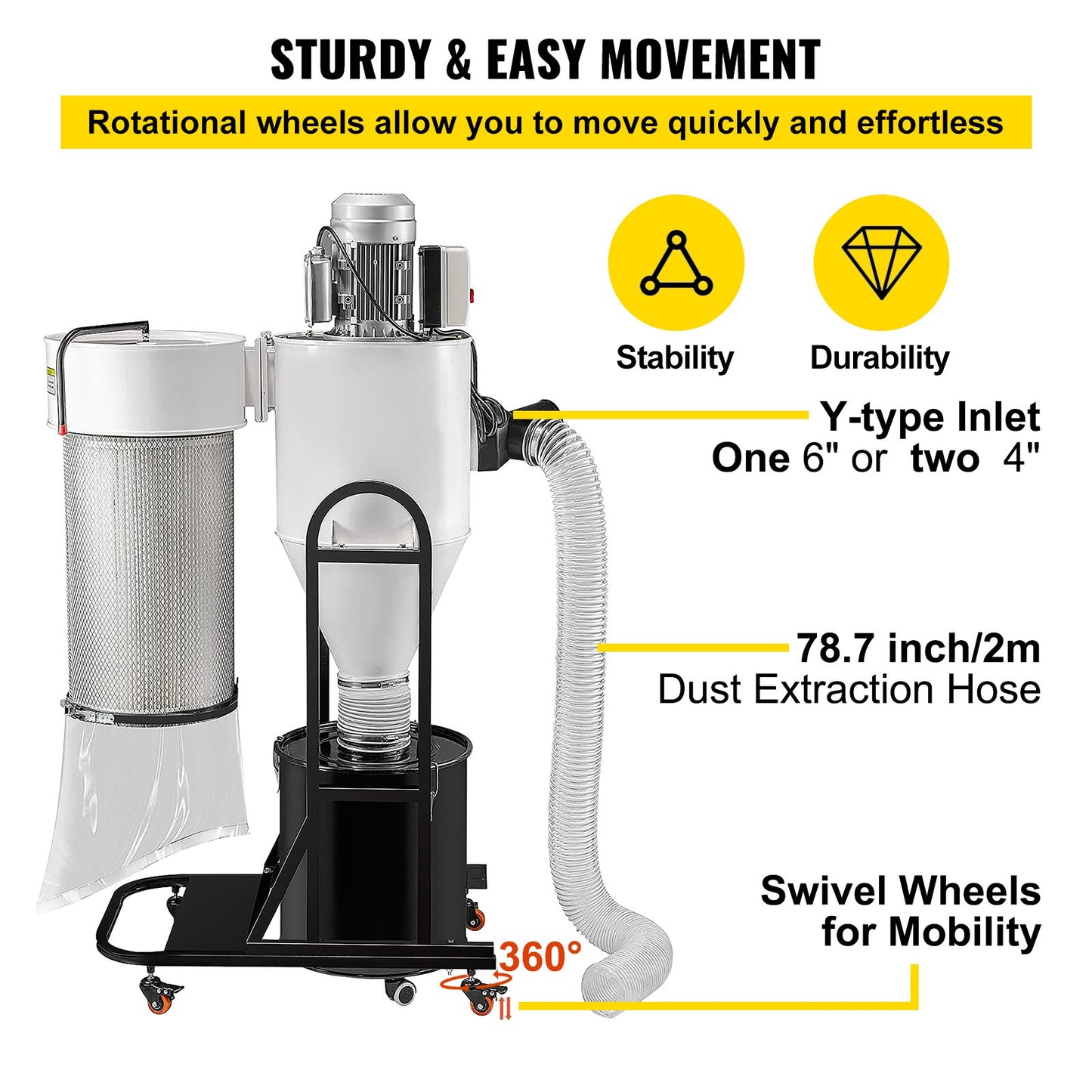 Cyclone Dust Collector Woodworking Dust Collector 2HP 220V Heavy Duty