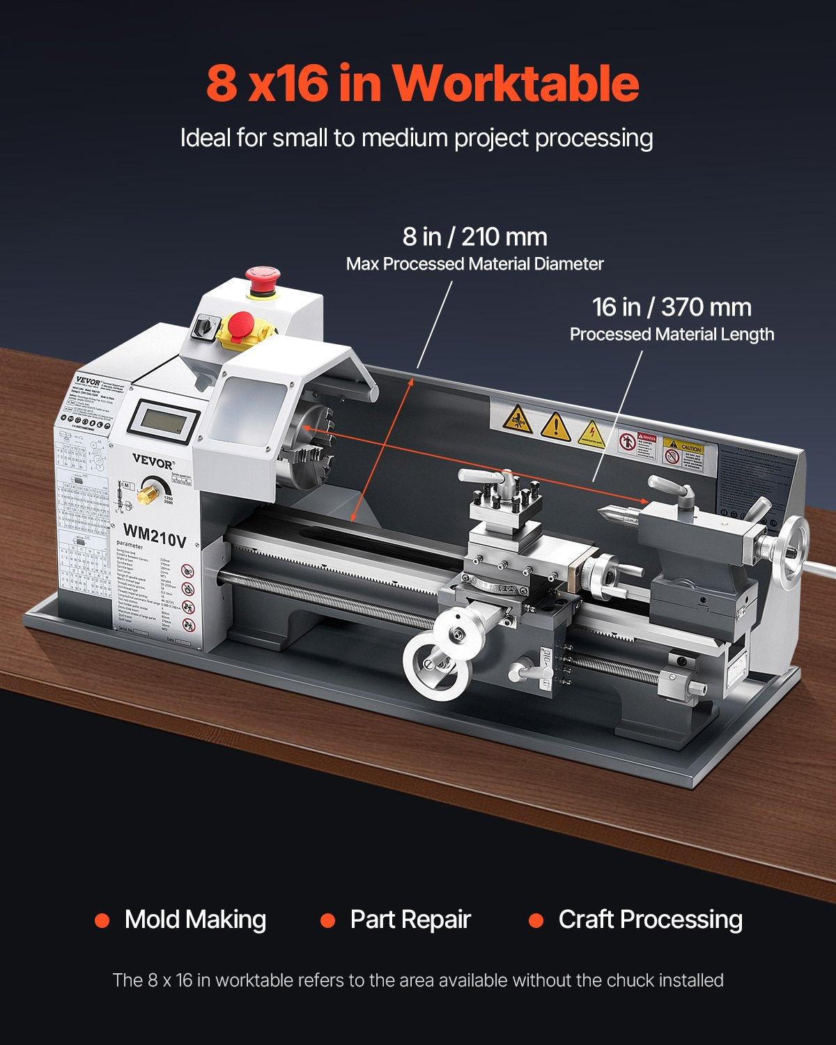 Metal Lathe β 8" x 16" Benchtop Precision Lathe Machine, 550W Motor, 0β2500 RPM Variable Speed, Compact Power Lathe for Metalworking