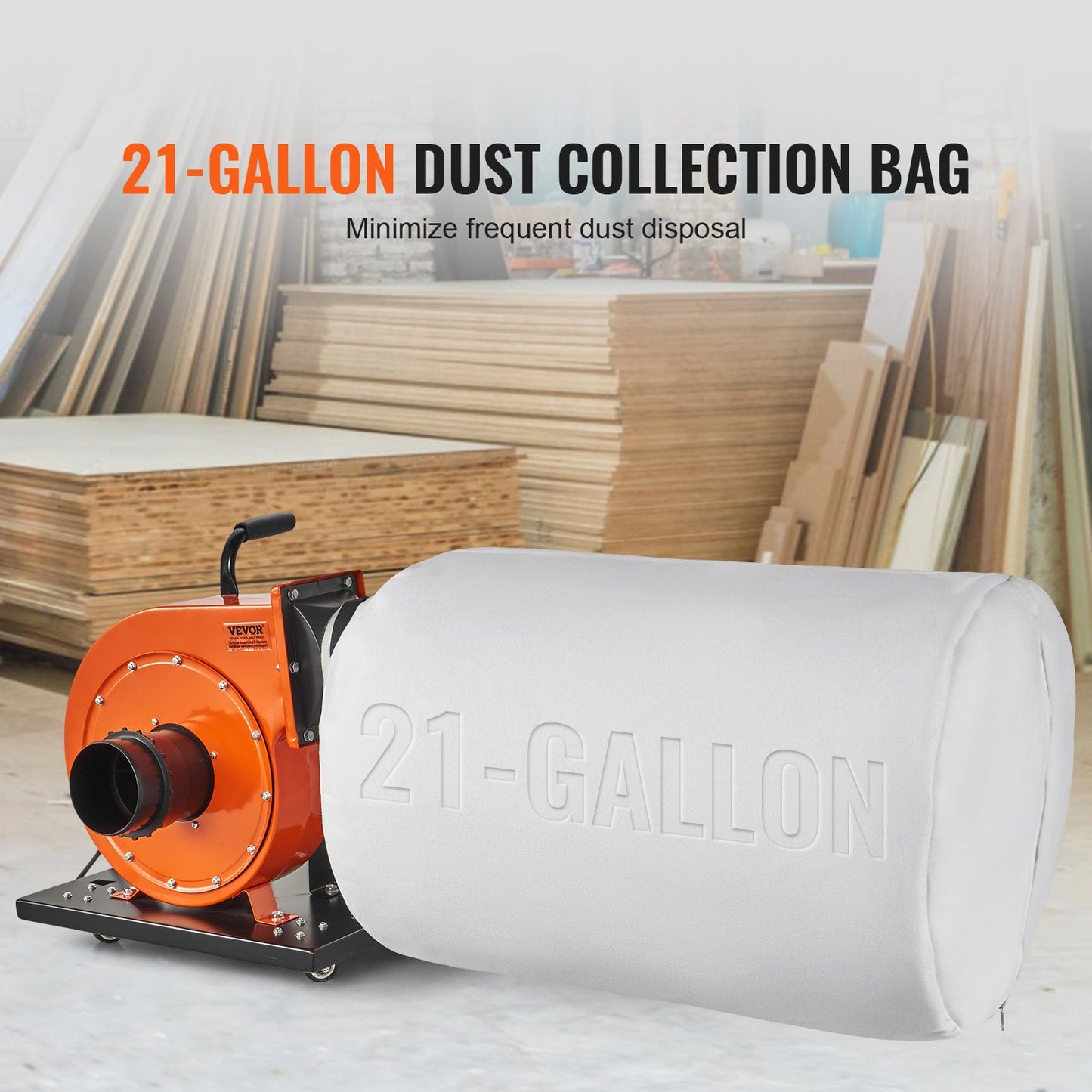 1HP Rolling Dust Collector – 537 CFM | Mobile Dust System with 21-Gallon Bag
