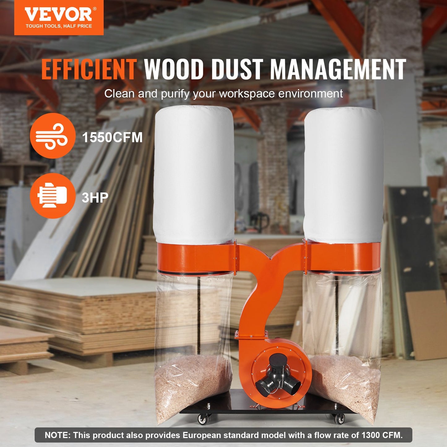 Dual Collector Dust System – 3HP, 1550 CFM | Heavy Duty Woodshop Extractor