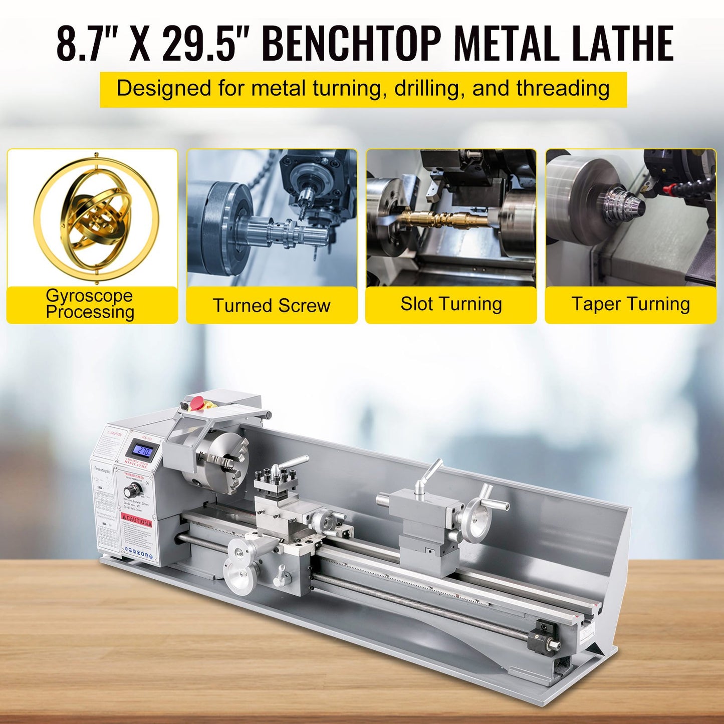 8.7" x 29.5" Mini Metal Lathe β 1100W Variable Speed Benchtop Lathe with LED Display, Precision Turning and Drilling Machine for Metalworking