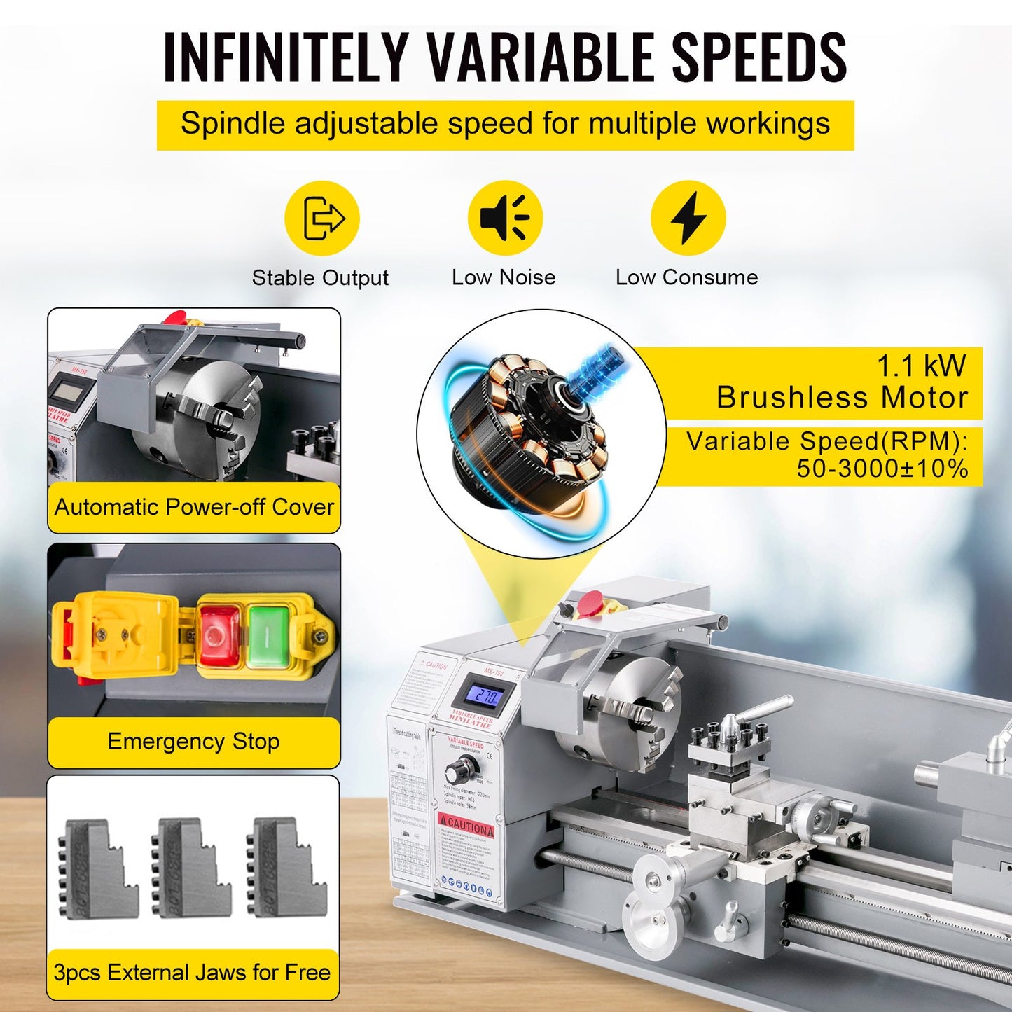 8.7" x 29.5" Mini Metal Lathe β 1100W Variable Speed Benchtop Lathe with LED Display, Precision Turning and Drilling Machine for Metalworking