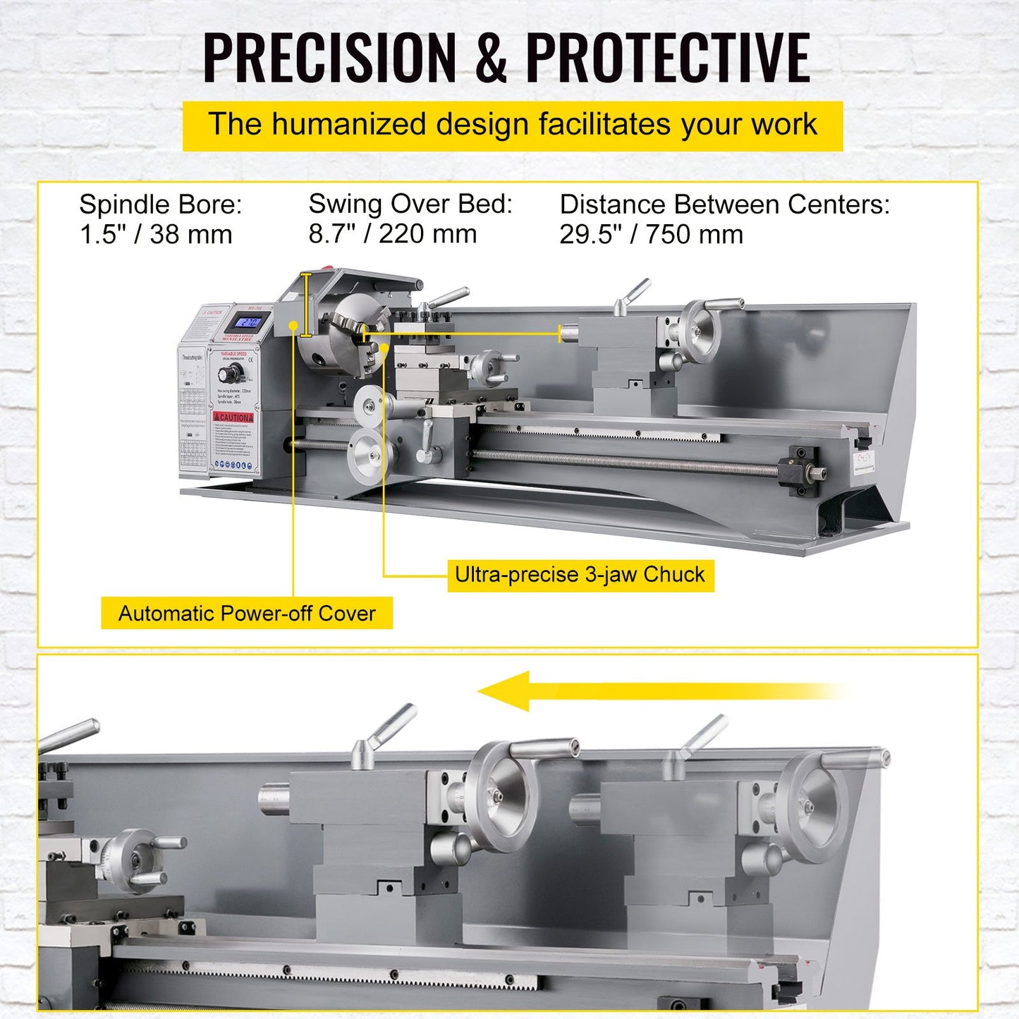 8.7" x 29.5" Mini Metal Lathe β 1100W Variable Speed Benchtop Lathe with LED Display, Precision Turning and Drilling Machine for Metalworking