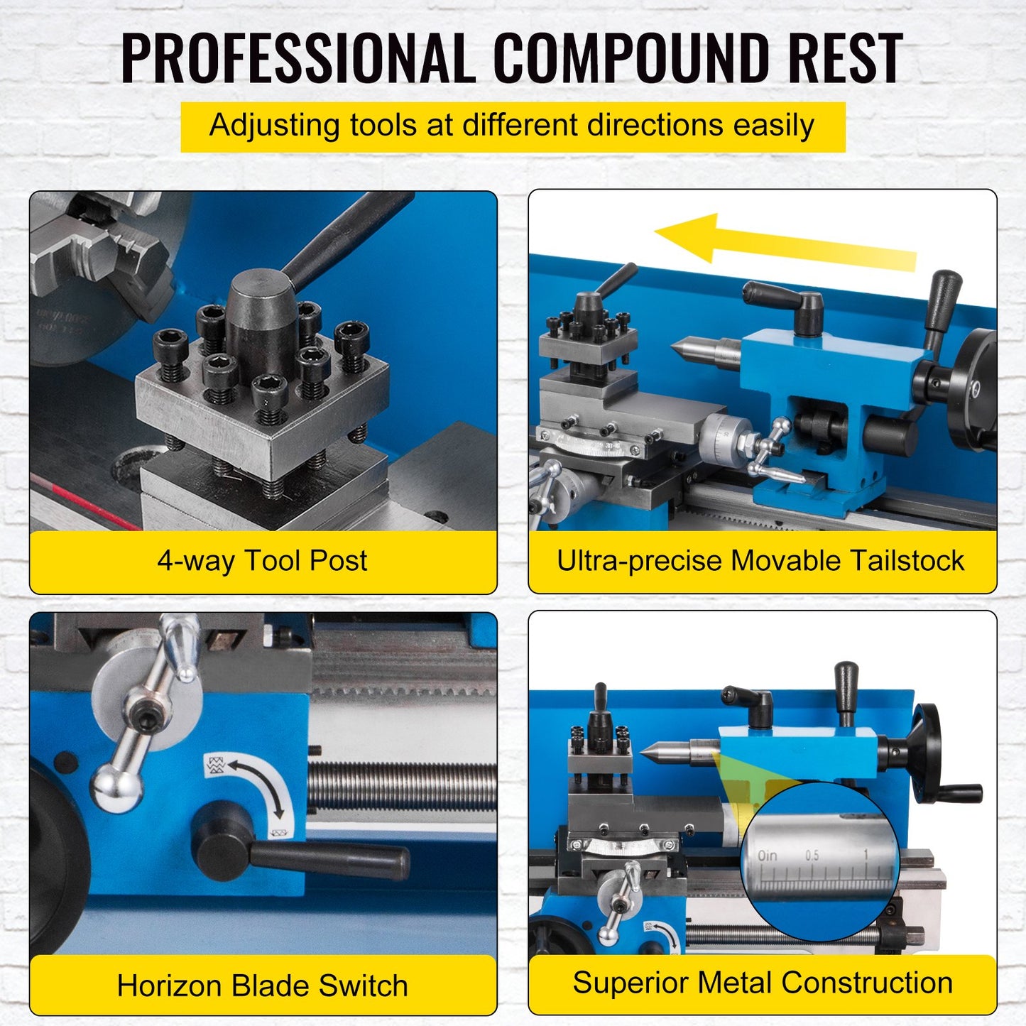 7" x 14" Mini Metal Lathe β 550W Precision Benchtop Lathe, Variable Speed 50β2500 RPM, Nylon Gears with Movable Lamp for Metalworking