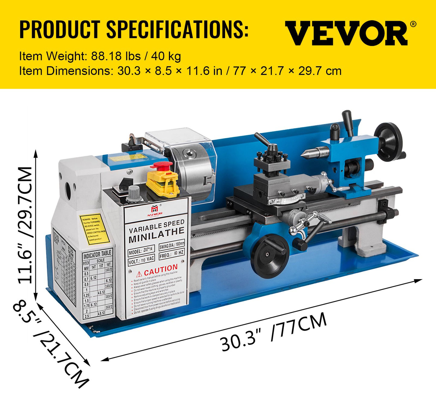7" x 14" Mini Metal Lathe β 550W Precision Benchtop Lathe, Variable Speed 50β2500 RPM, Nylon Gears with Movable Lamp for Metalworking