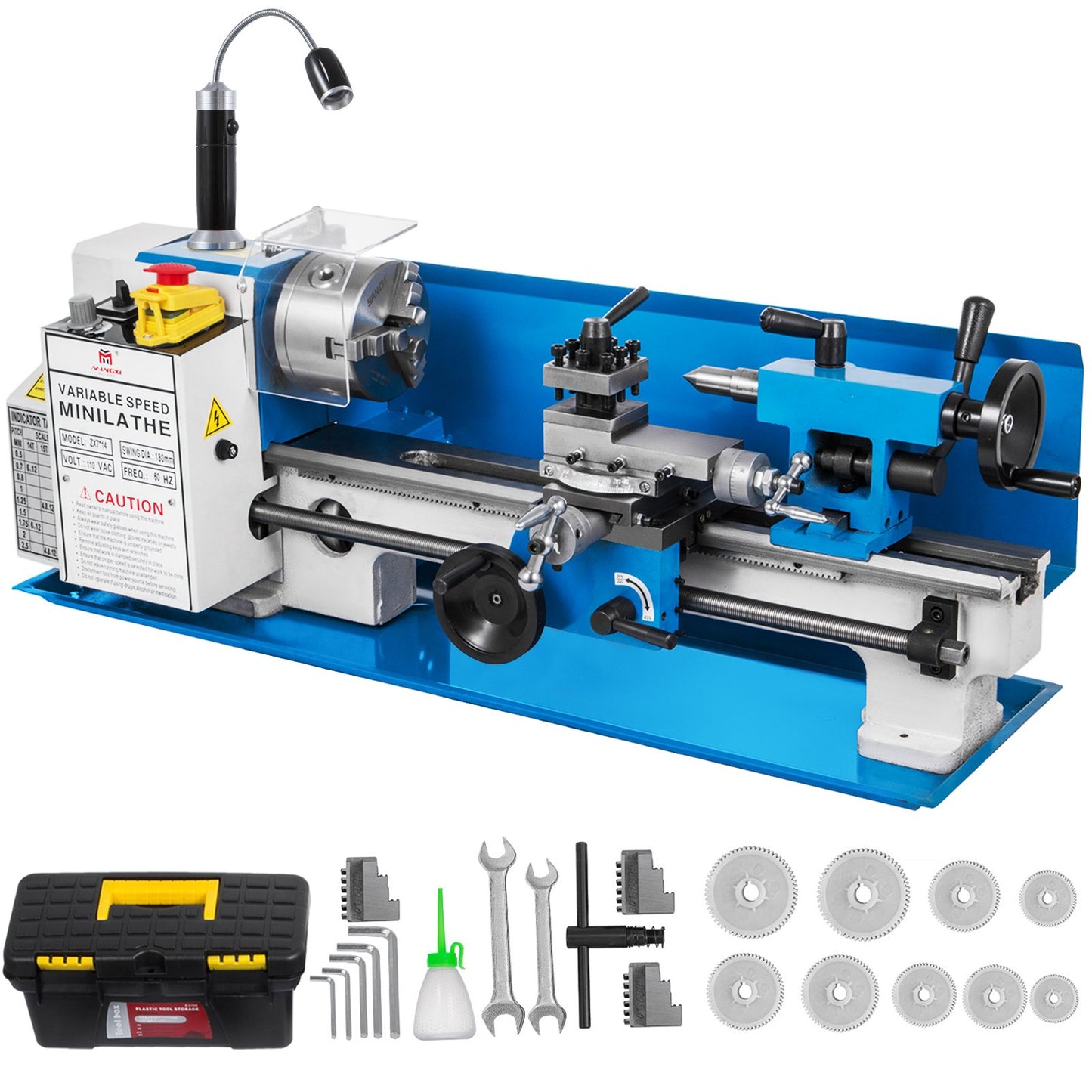 7" x 14" Mini Metal Lathe β 550W Precision Benchtop Lathe, Variable Speed 50β2500 RPM, Nylon Gears with Movable Lamp for Metalworking