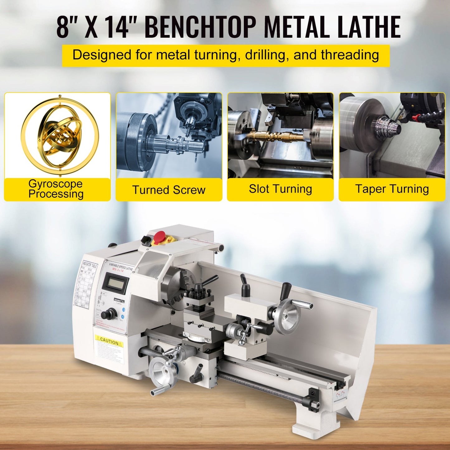 Mini Metal Lathe β 8" x 14", 650W Variable Speed Benchtop Lathe, 2250 RPM Precision Metalworking Lathe for Turning, Threading, and Milling