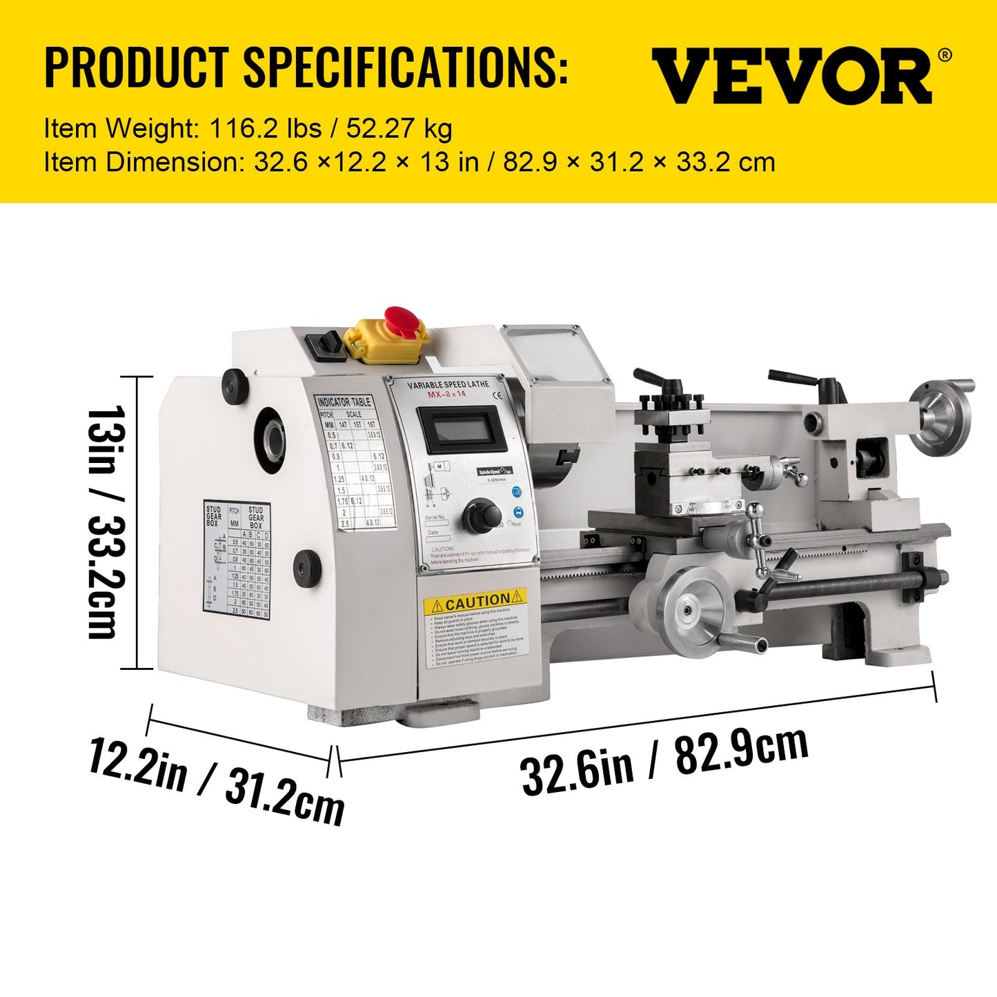 Mini Metal Lathe β 8" x 14", 650W Variable Speed Benchtop Lathe, 2250 RPM Precision Metalworking Lathe for Turning, Threading, and Milling