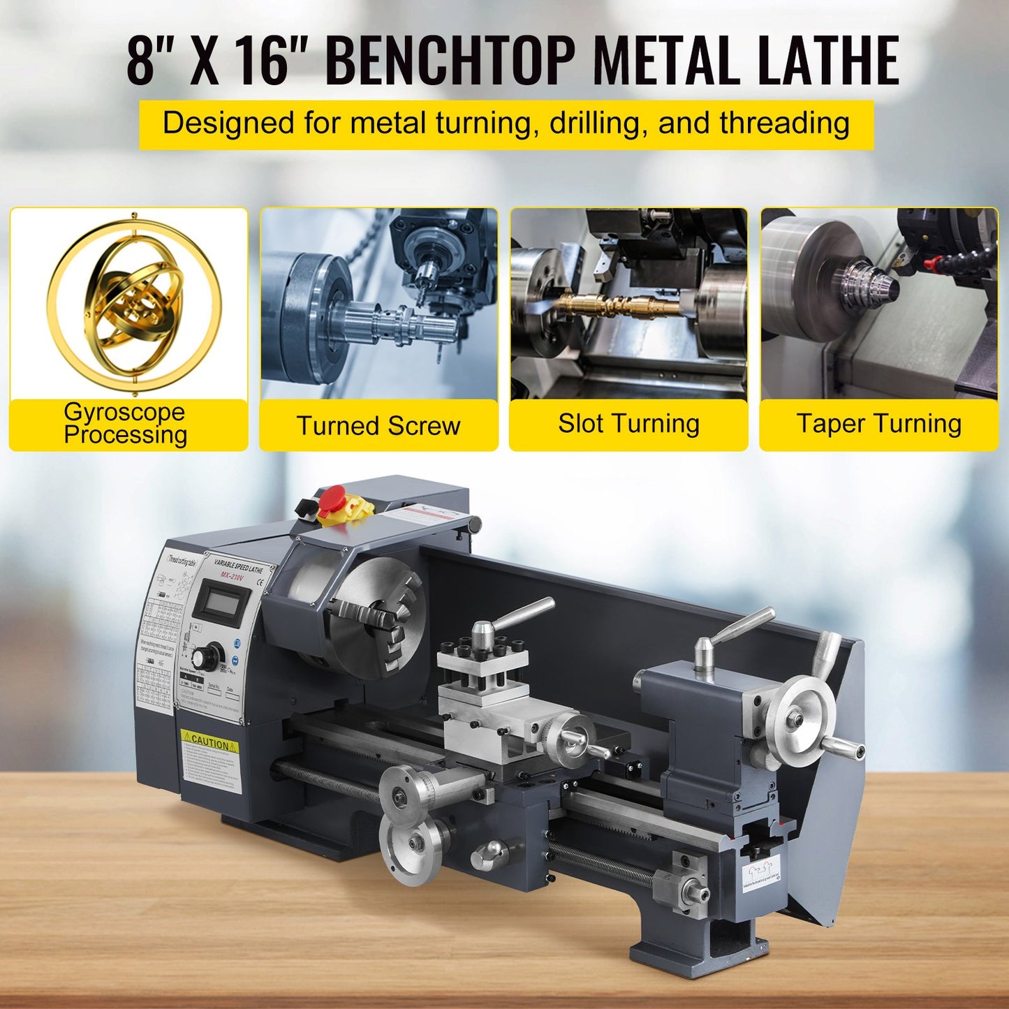 Metal Lathe – 8.3" x 29.5" Benchtop Precision Lathe, 750W Brushless Motor, 0–2500 RPM Variable Speed, Metal Gears, with Tool Box