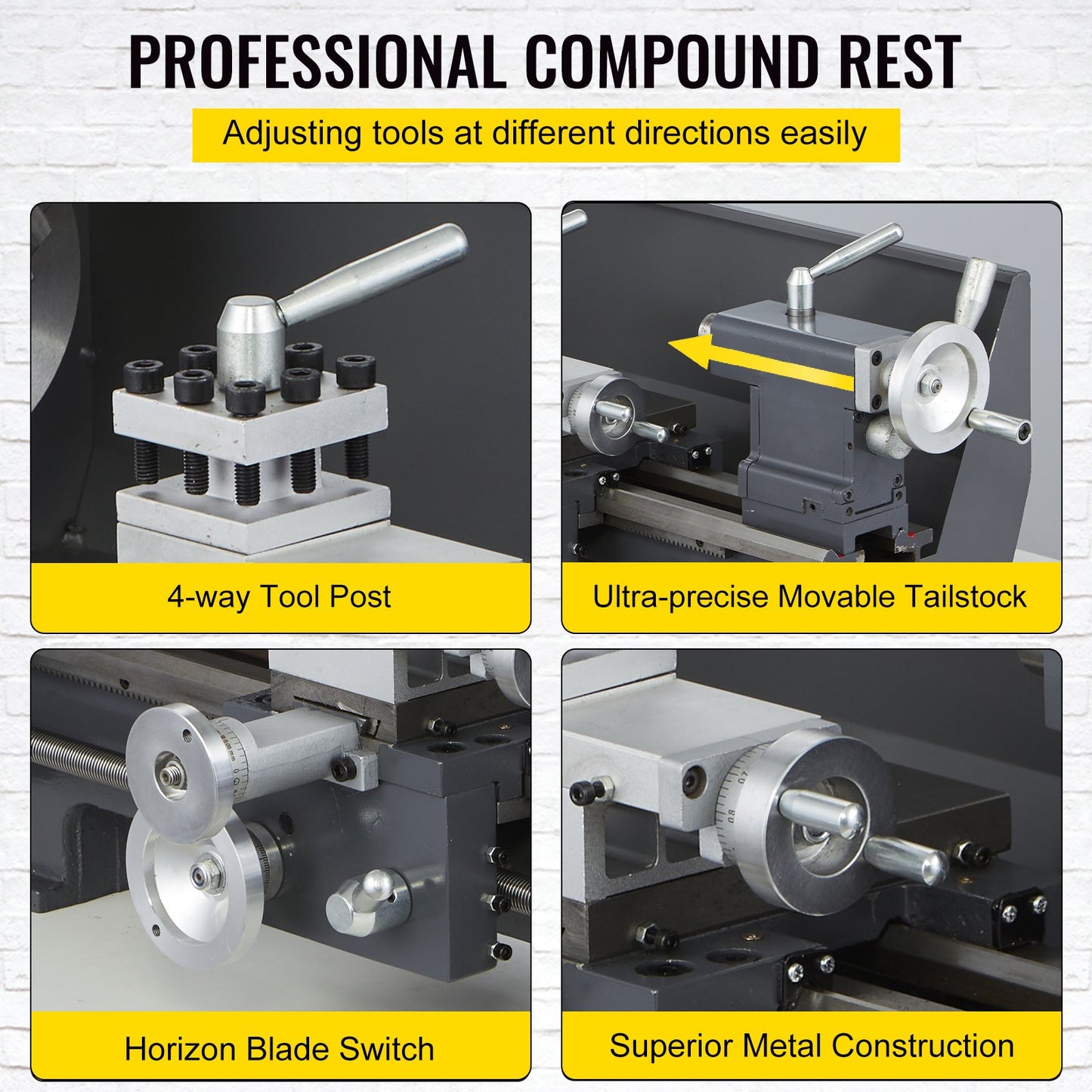 Metal Lathe – 8.3" x 29.5" Benchtop Precision Lathe, 750W Brushless Motor, 0–2500 RPM Variable Speed, Metal Gears, with Tool Box