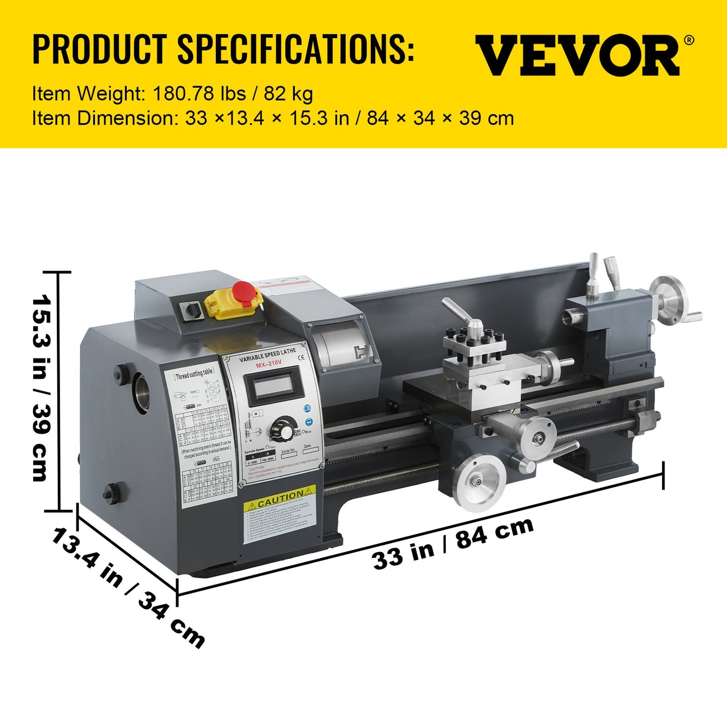 Metal Lathe – 8.3" x 29.5" Benchtop Precision Lathe, 750W Brushless Motor, 0–2500 RPM Variable Speed, Metal Gears, with Tool Box