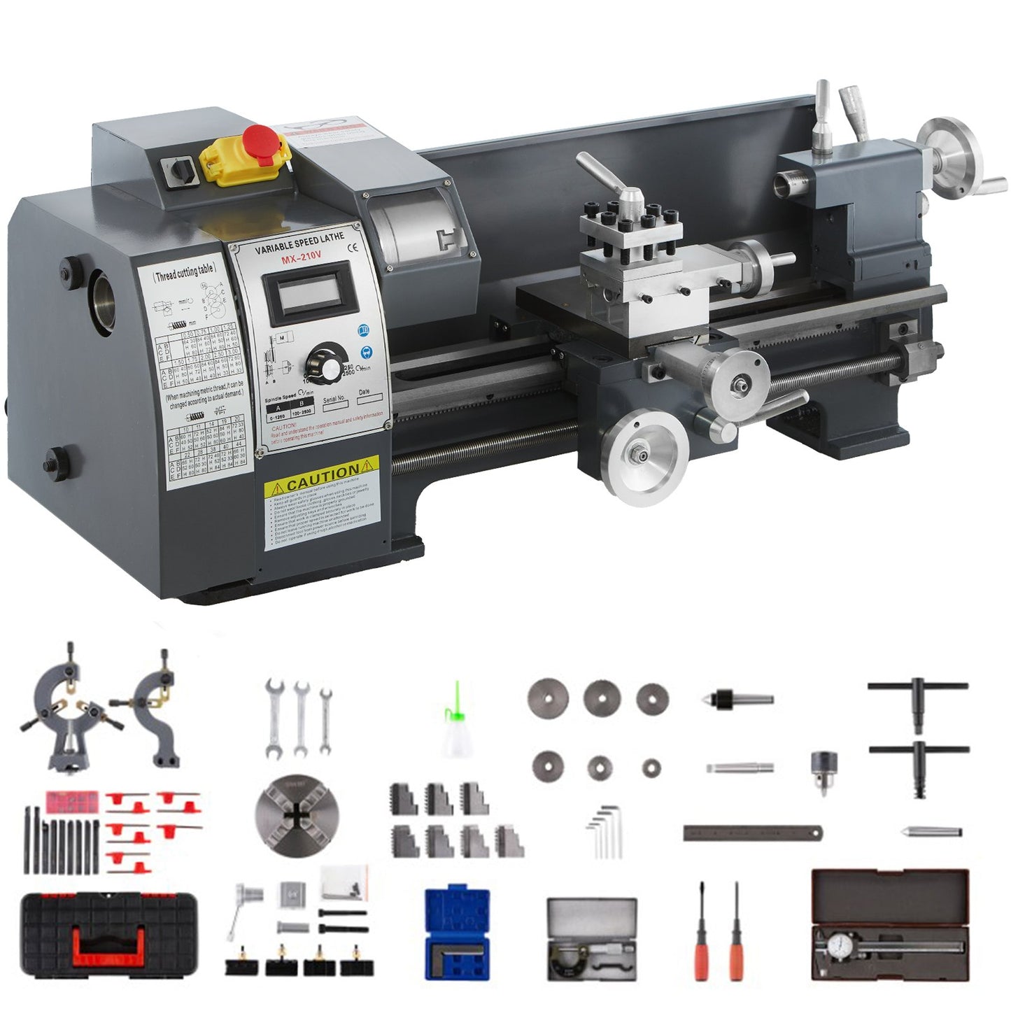 Metal Lathe – 8.3" x 29.5" Benchtop Precision Lathe, 750W Brushless Motor, 0–2500 RPM Variable Speed, Metal Gears, with Tool Box