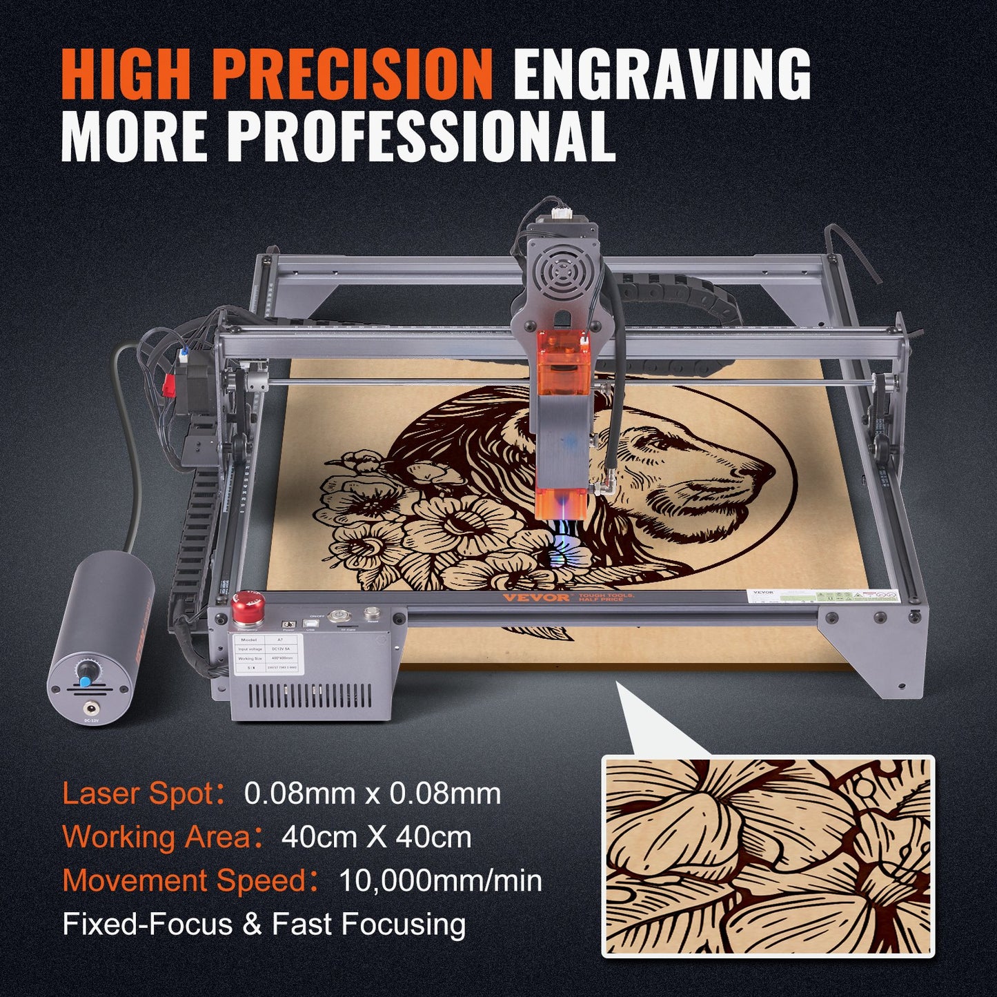 10W Laser Engraver with Rotary Roller โ 15.7"x15.7" Work Area, 10,000mm/min Speed, Compressed Spot Cutter for Wood, Metal, Acrylic & More