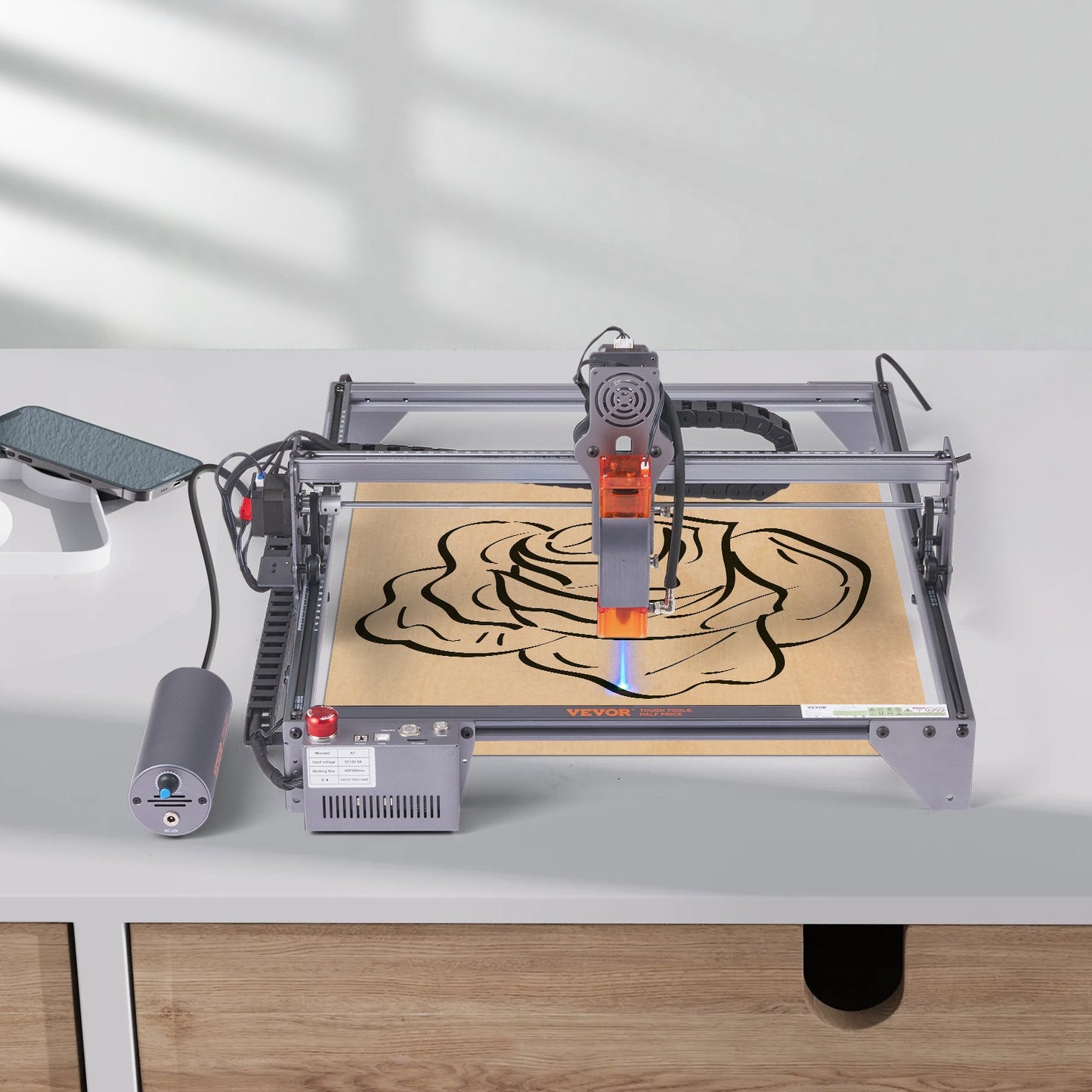 10W Laser Engraver with Rotary Roller โ 15.7"x15.7" Work Area, 10,000mm/min Speed, Compressed Spot Cutter for Wood, Metal, Acrylic & More