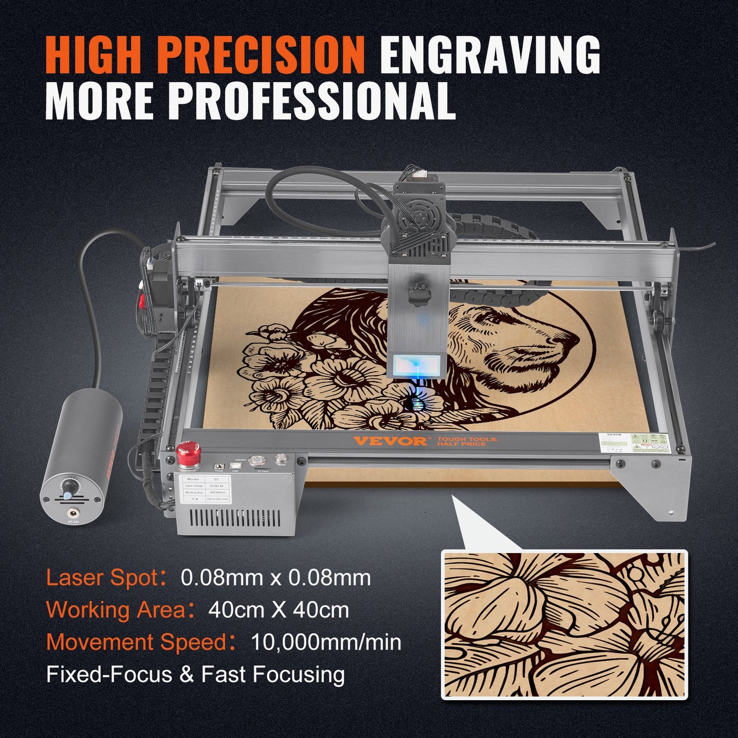 20W Laser Engraver with Rotary – 15.7"x15.7" Work Area, 10,000mm/min Speed, Compressed Spot Laser Cutter for Wood, Metal, Acrylic & More