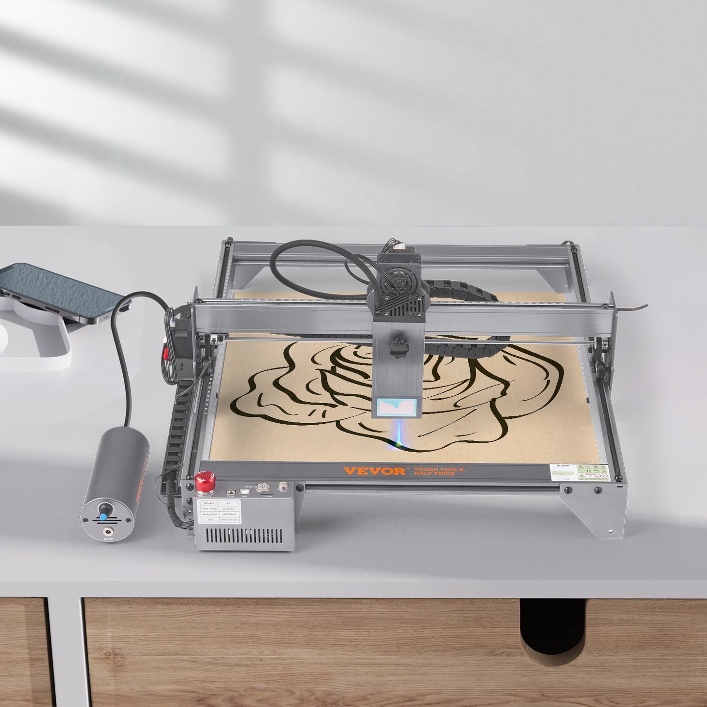 20W Laser Engraver with Rotary – 15.7"x15.7" Work Area, 10,000mm/min Speed, Compressed Spot Laser Cutter for Wood, Metal, Acrylic & More