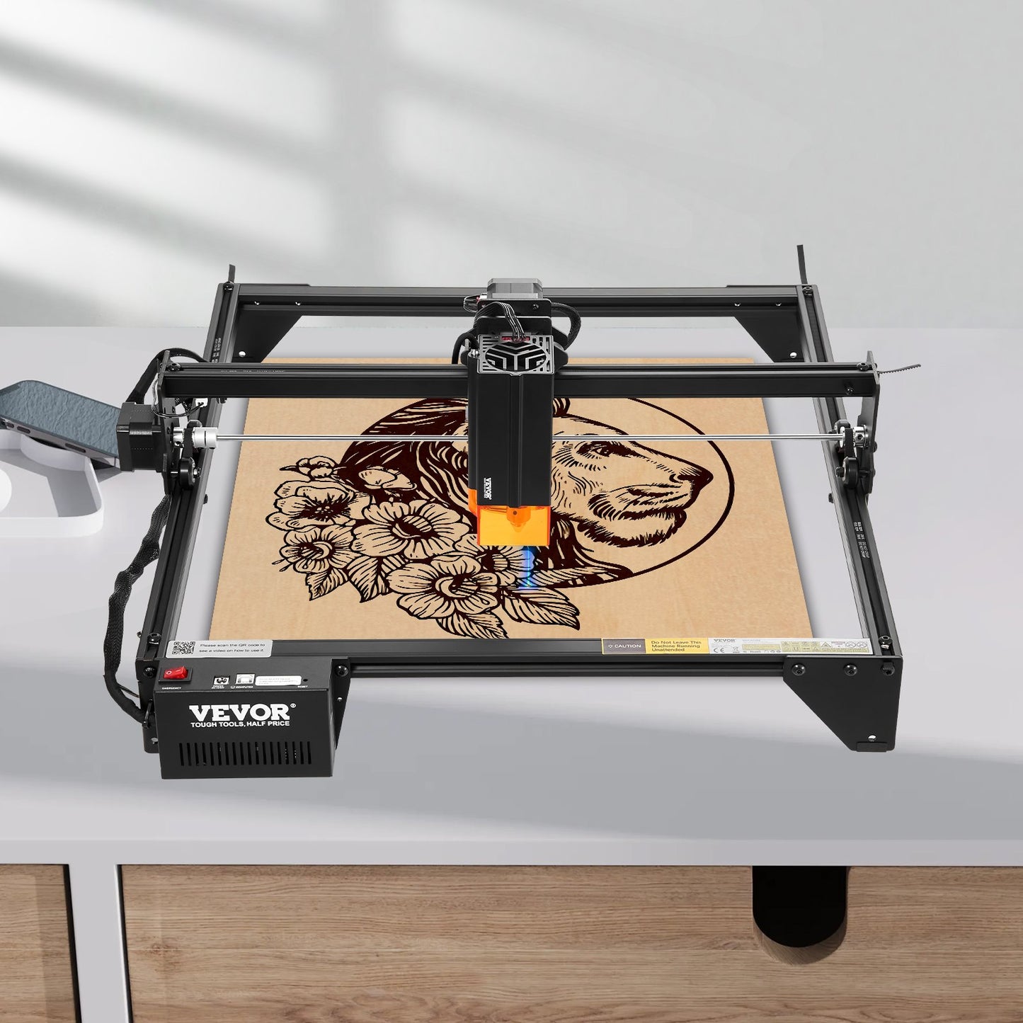 20W Laser Engraver with Compressed Spot & Eye Protection – 350x400mm Work Area, 10,000 mm/min Speed – Compatible with LightBurn, LaserGRBL