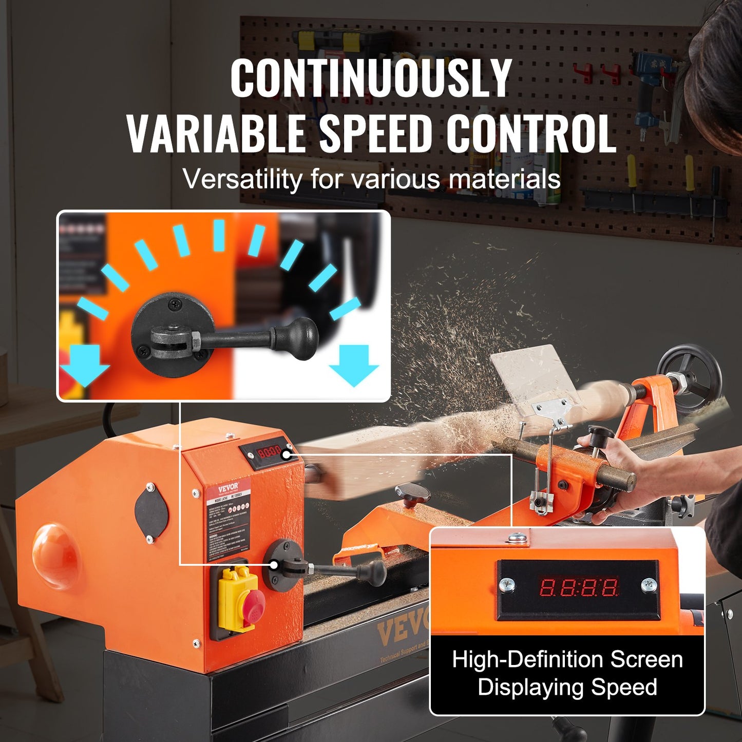 Wood Lathe with Copy Attachment – 13.78" x 37.8" Capacity, 750W (1 HP) Variable Speed Woodworking Lathe with Stand, Light, and Turning Tool Set