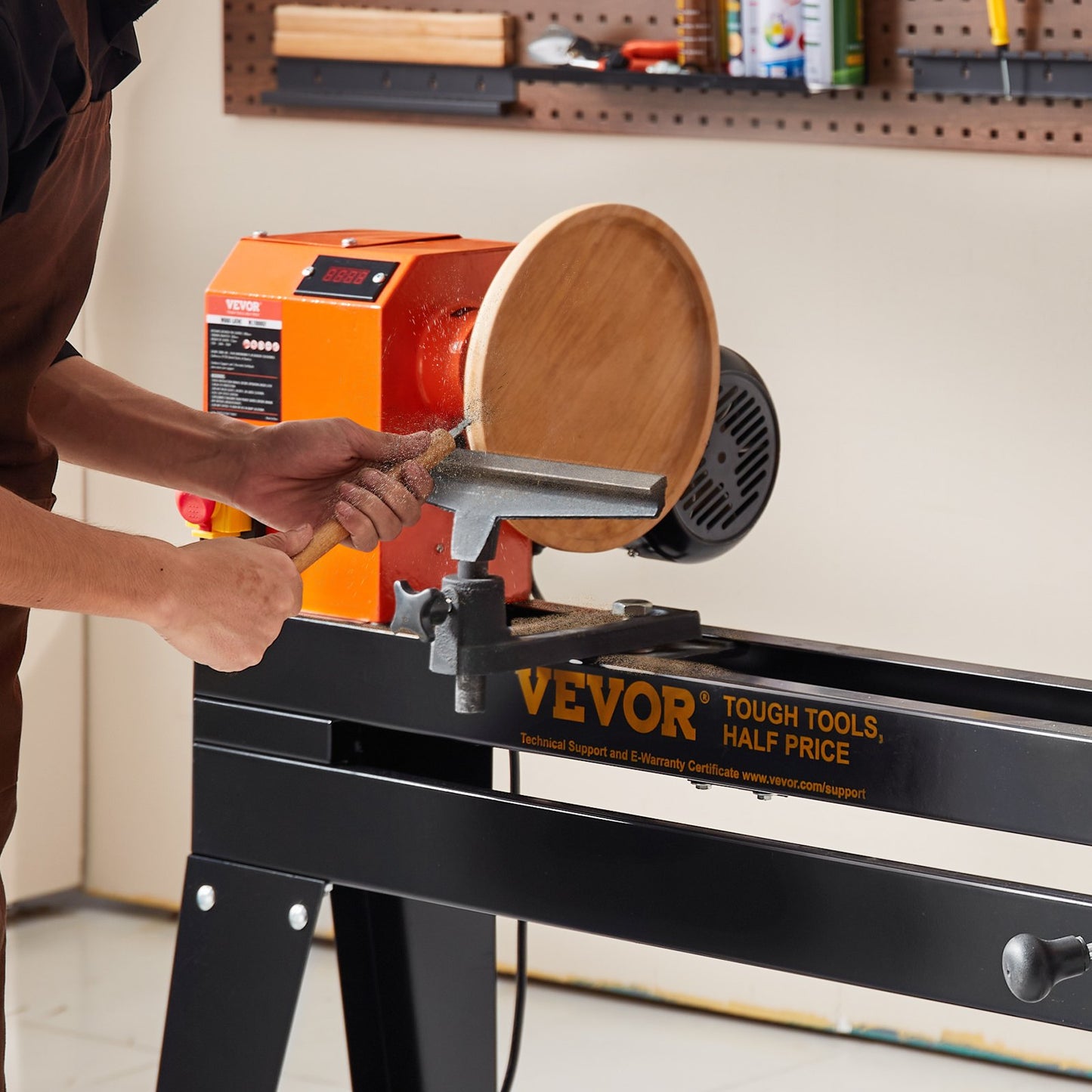 Wood Lathe with Copy Attachment – 13.78" x 37.8" Capacity, 750W (1 HP) Variable Speed Woodworking Lathe with Stand, Light, and Turning Tool Set