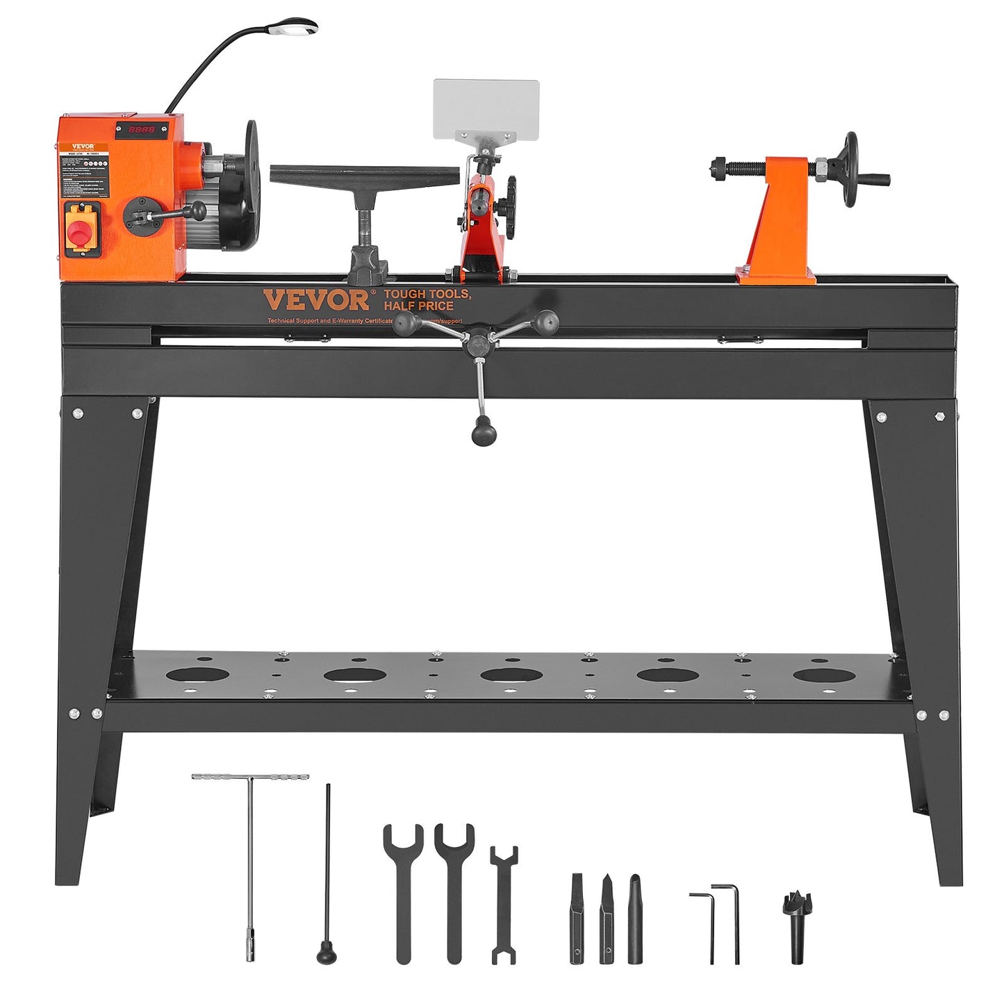Wood Lathe with Copy Attachment – 13.78" x 37.8" Capacity, 750W (1 HP) Variable Speed Woodworking Lathe with Stand, Light, and Turning Tool Set