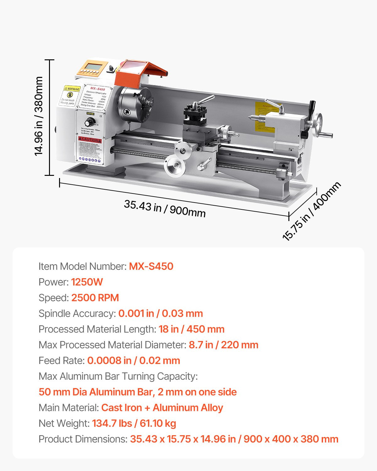 Metal Lathe Machine β 8.7" x 18" Precision Benchtop Lathe with Automatic Feed, Variable Speed Power Lathe for Metalworking