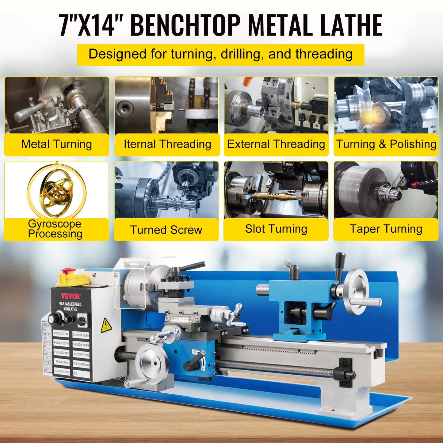 7" x 14" Mini Wood Lathe – 550W Precision Benchtop Turning Machine for Woodworking and Light-Duty Projects