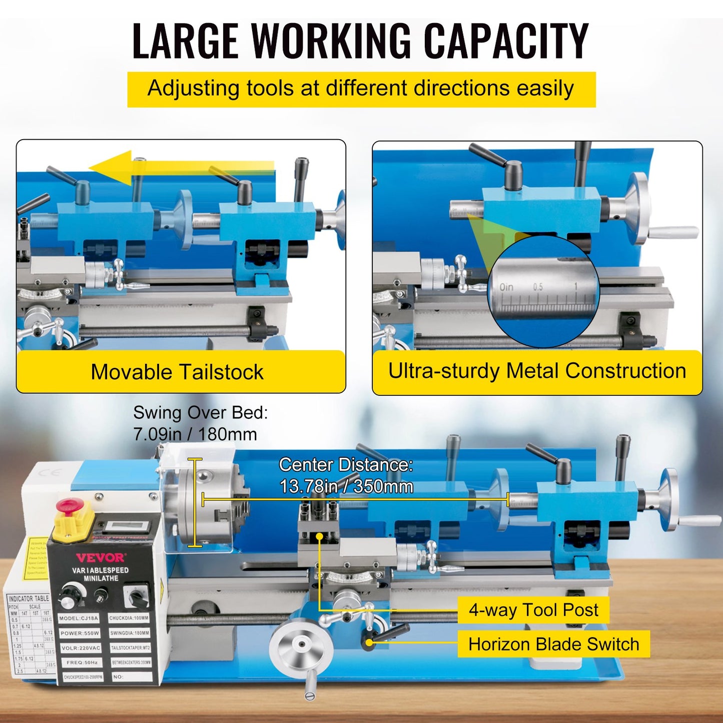 7" x 14" Mini Wood Lathe – 550W Precision Benchtop Turning Machine for Woodworking and Light-Duty Projects