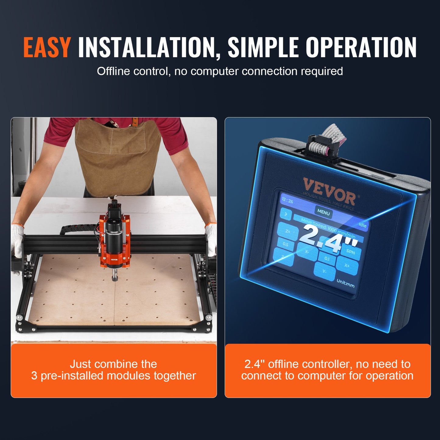3-Axis CNC Router Machine – 300W Spindle, 15.7"x15.7" Work Area, GRBL Control for Wood, Acrylic, MDF, PVC, Plastic & Foam