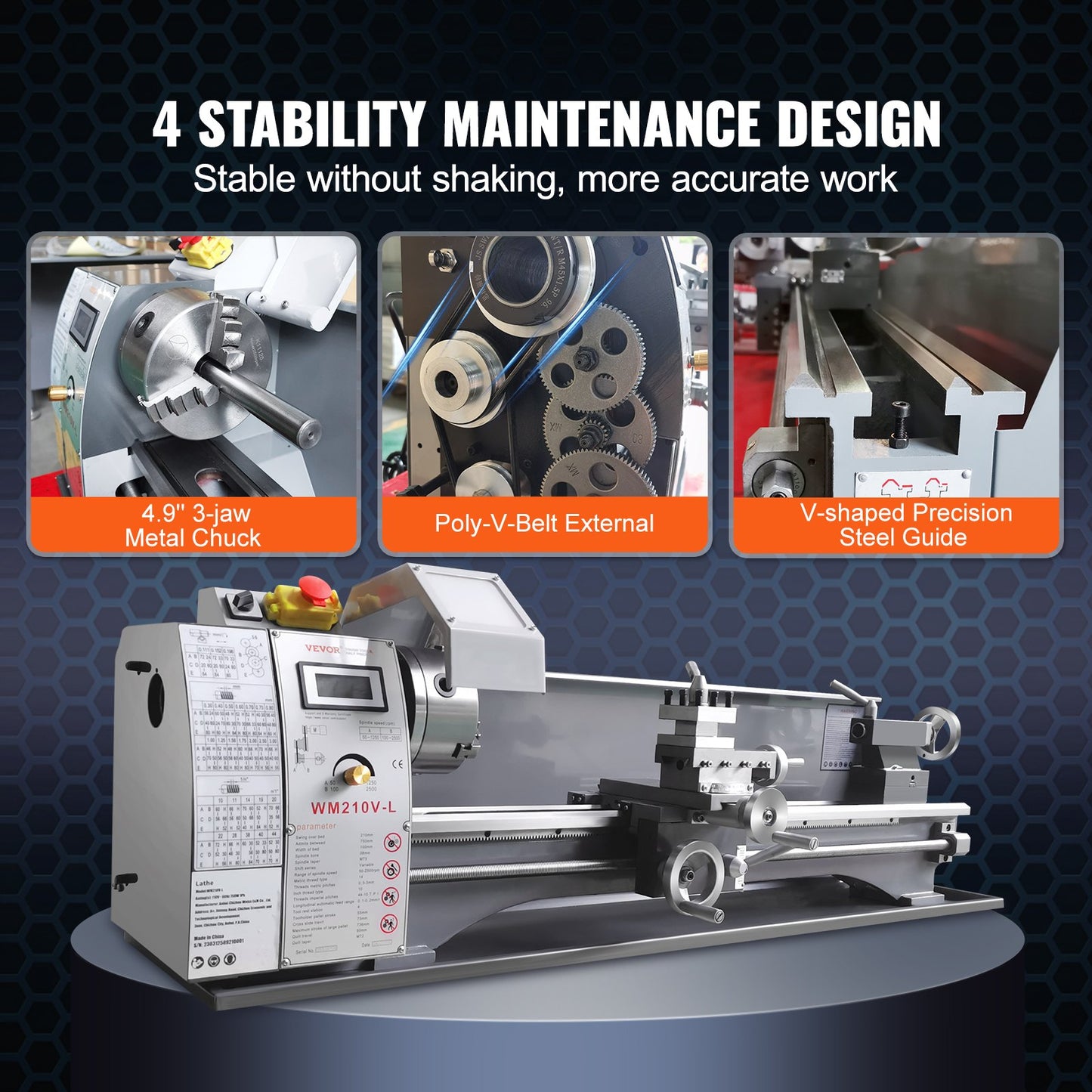 8.3"x29.5" Benchtop Metal Lathe – 750W Brushless Motor, 0–2500 RPM Variable Speed, Precision Lathe with Metal Gears & Tool Box