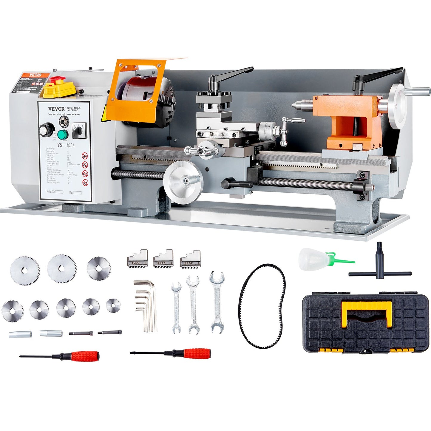 Metal Lathe Machine β 7" x 13.78" Benchtop Precision Lathe, 500W Motor, 0β2200 RPM Variable Speed, Metal Gears, Tool Box Included