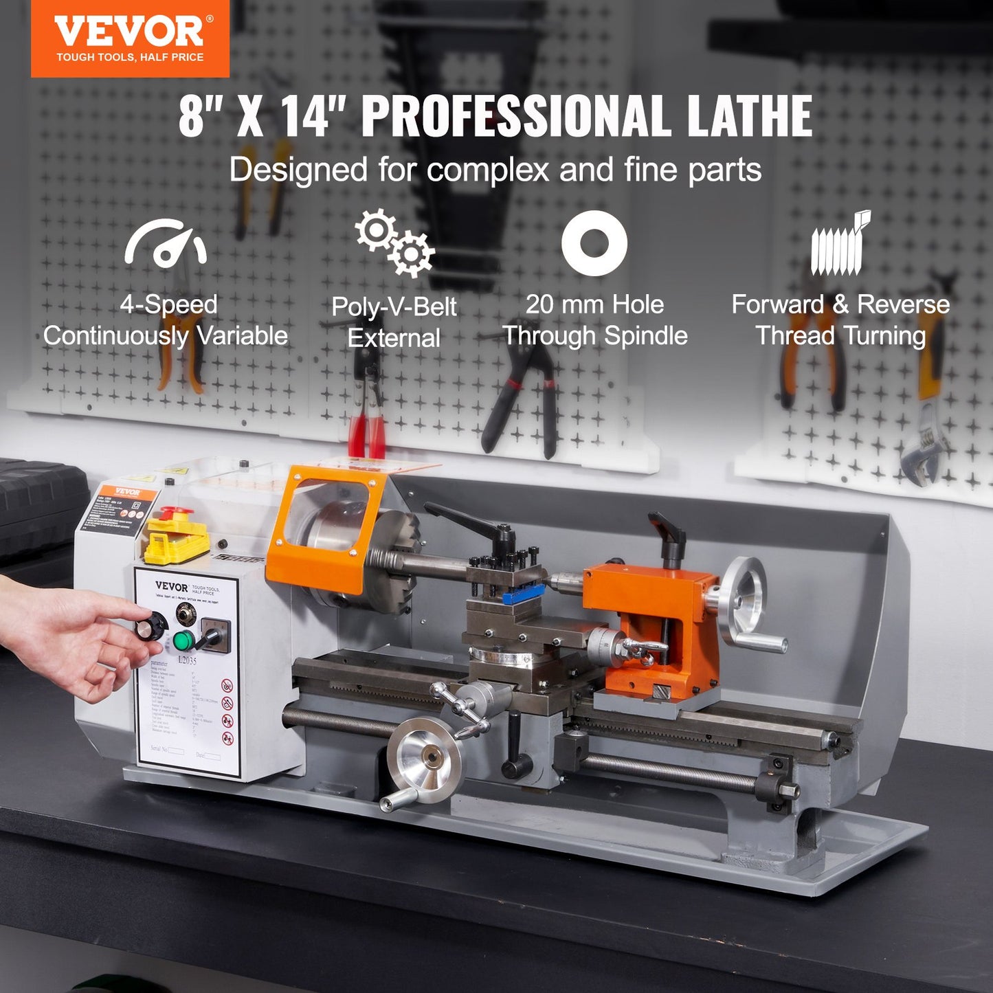 Metal Lathe Machine β 7.87" x 13.78" Benchtop Precision Lathe, 500W Motor, 50β2500 RPM Variable Speed, Metal Gears & Tool Box Included