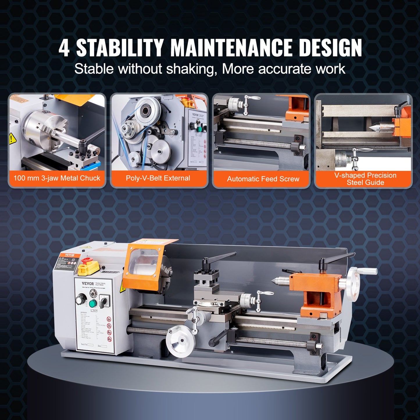 Metal Lathe Machine β 7.87" x 13.78" Benchtop Precision Lathe, 500W Motor, 50β2500 RPM Variable Speed, Metal Gears & Tool Box Included