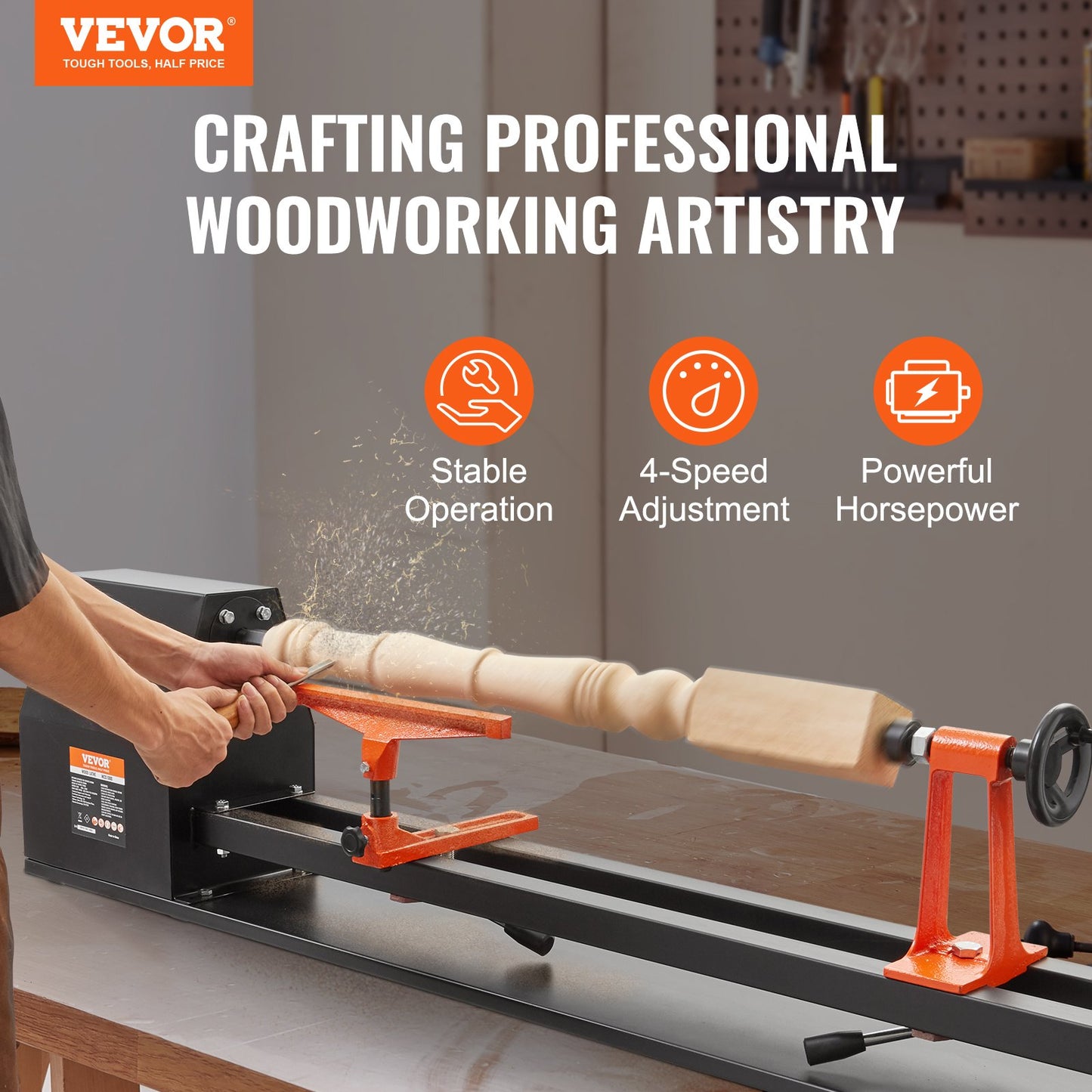 14" x 40" Benchtop Wood Lathe โ 0.5 HP (370W) Wood Turning Lathe with 4 Speeds, Chisel Set, Faceplate, and Wrenches for Woodworking Projects