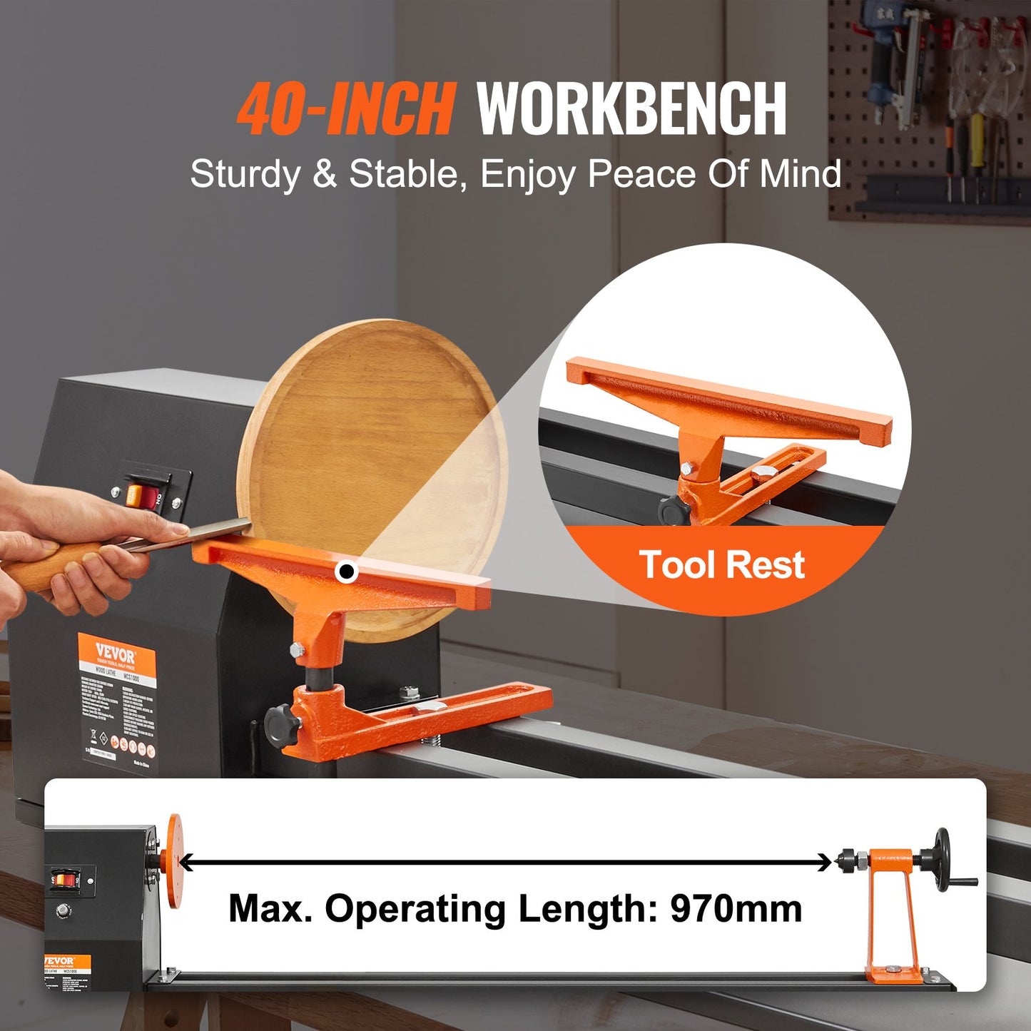 14" x 40" Benchtop Wood Lathe โ 0.5 HP (370W) Wood Turning Lathe with 4 Speeds, Chisel Set, Faceplate, and Wrenches for Woodworking Projects
