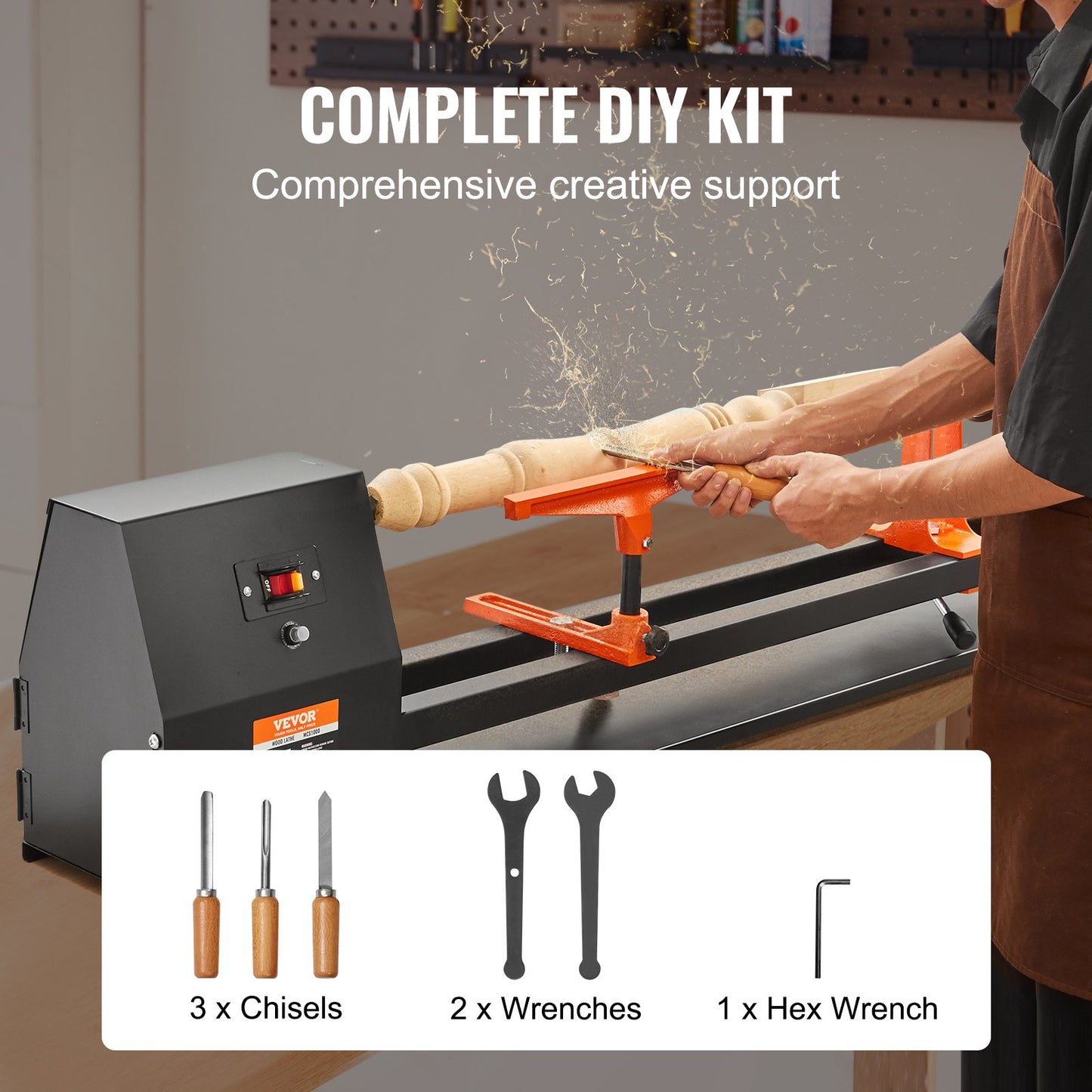 14" x 40" Benchtop Wood Lathe โ 0.5 HP (370W) Wood Turning Lathe with 4 Speeds, Chisel Set, Faceplate, and Wrenches for Woodworking Projects