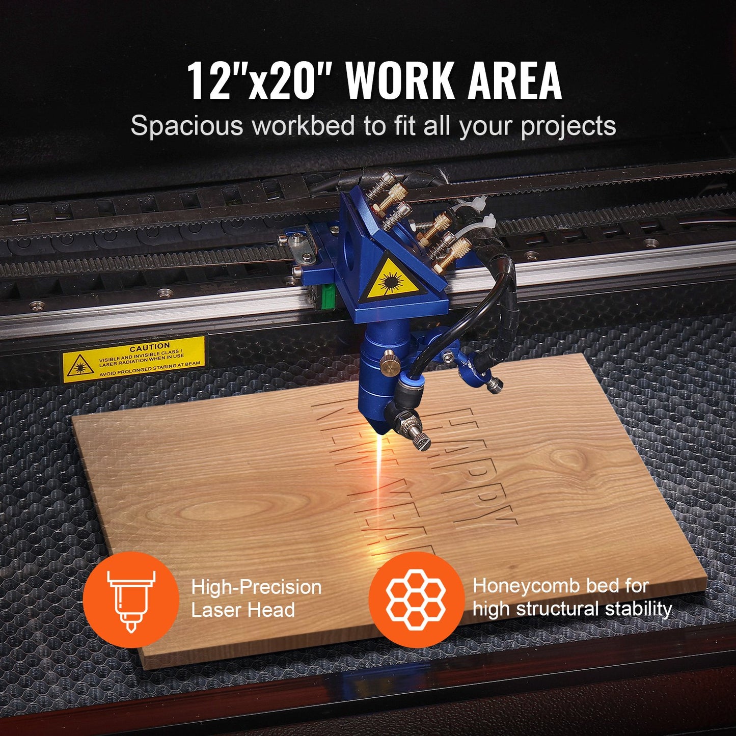 50W CO2 Laser Cutter & Engraver – 12"x20" Work Area, Air Assist, LightBurn Compatible – For Wood, Acrylic, Fabric & More