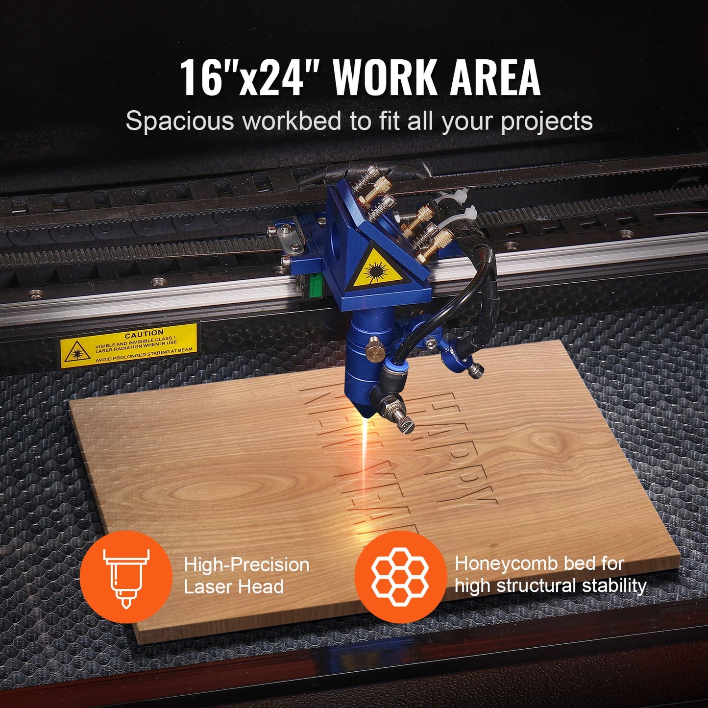 60W CO2 Laser Cutter & Engraver – 16"x24" Work Area, Air Assist, LightBurn Compatible – Cuts Wood, Acrylic, Fabric & More