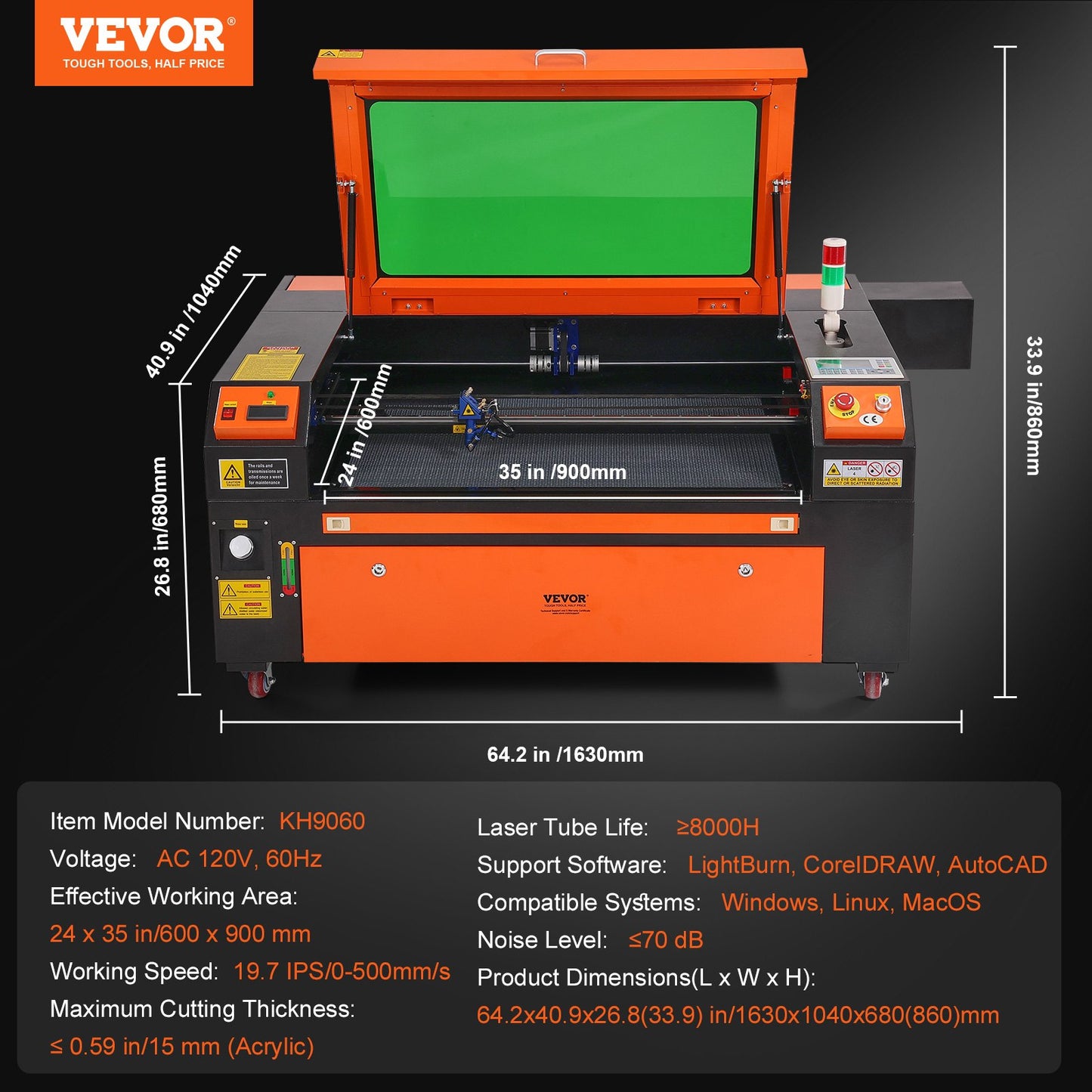100W CO2 Laser Cutter & Engraver – 24"x35" Work Area, Digital Control Panel, Air Assist, LightBurn Compatible – Cuts Wood, Acrylic, Glass & More