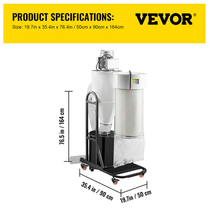 Cyclone Dust Collector Woodworking Dust Collector 2HP 220V Heavy Duty