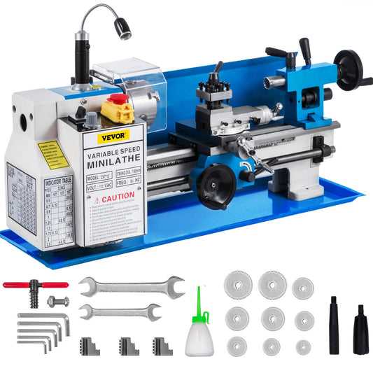 7" x 12" Mini Metal Lathe – 550W Benchtop Precision Lathe, Variable Speed 50–2500 RPM, Nylon Gears with Movable Lamp for Metalworking