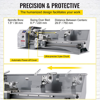 8.7" x 29.5" Mini Metal Lathe – 1100W Variable Speed Benchtop Lathe with LED Display, Precision Turning and Drilling Machine for Metalworking