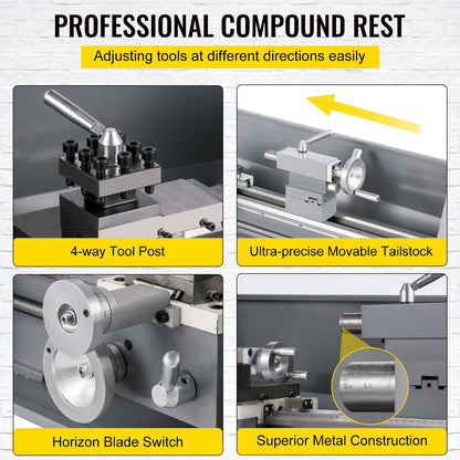 8.7" x 29.5" Mini Metal Lathe – 1100W Variable Speed Benchtop Lathe with LED Display, Precision Turning and Drilling Machine for Metalworking