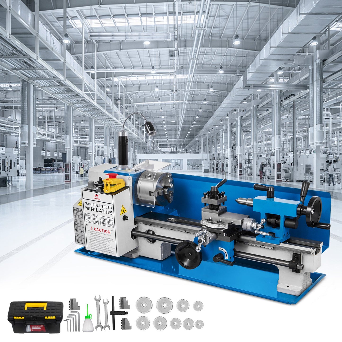 7" x 14" Mini Metal Lathe – 550W Precision Benchtop Lathe, Variable Speed 50–2500 RPM, Nylon Gears with Movable Lamp for Metalworking